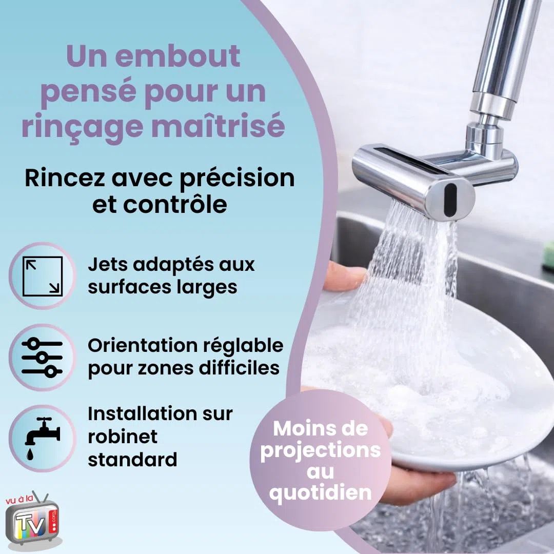 VENTEO - Embout Robinet Cuisine Multi Jets Orientable | Accessoire Robinet pour Évier Cuisine | Tête de Robinet Directionnelle à Jets Multiples pour Installation Standard Domestique