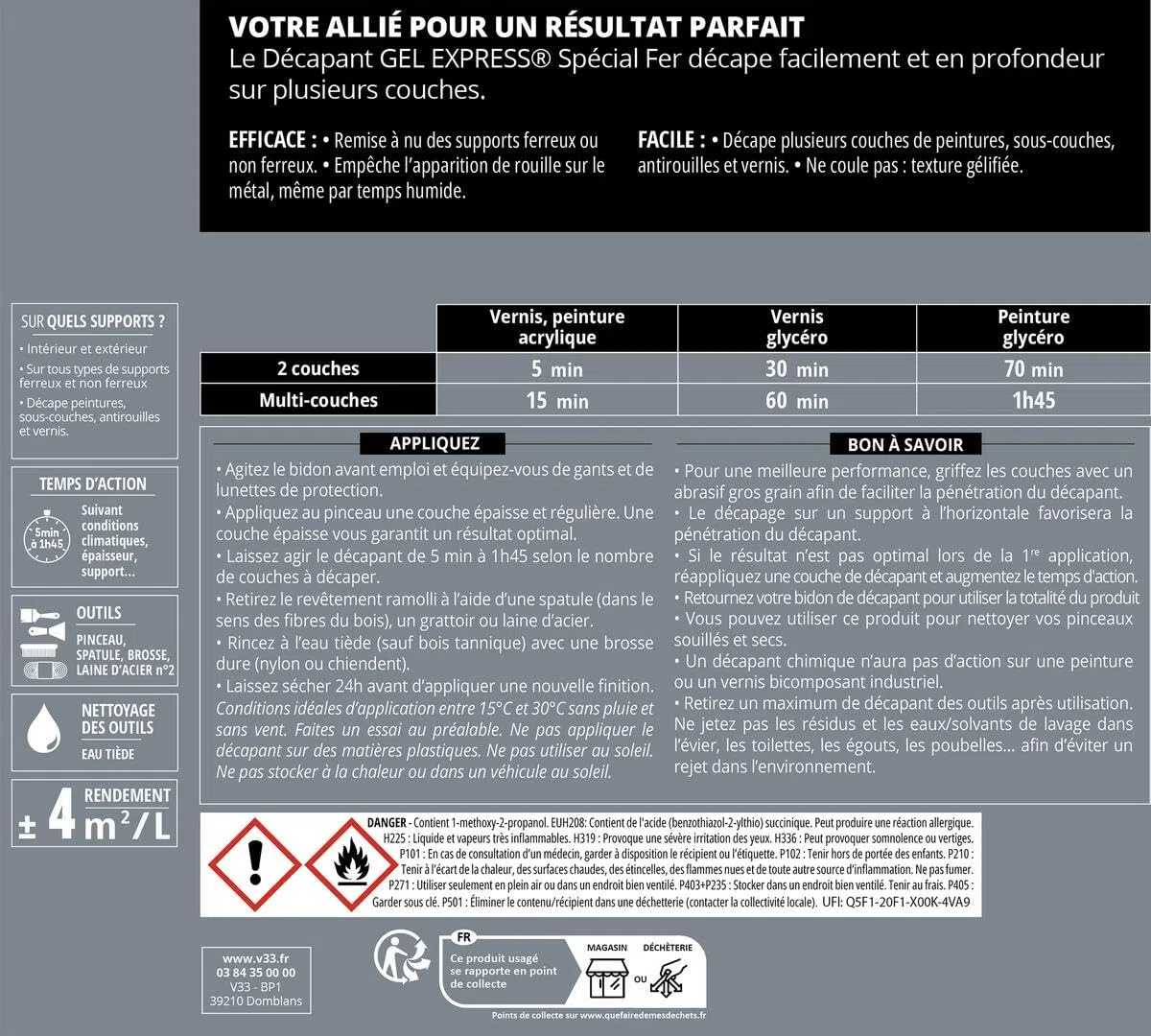 V33 Décapant Gel Express® Spécial Fer 1L