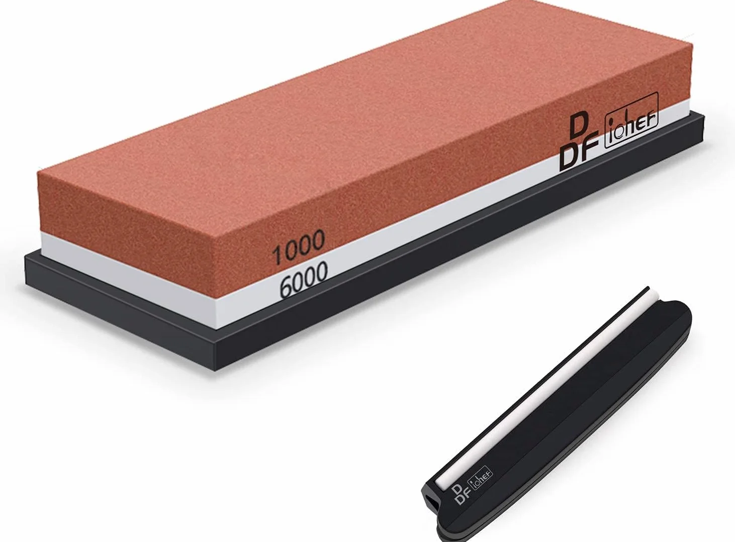 DDF IohEF Pierre à Aiguiser 1000/6000 [Dernière Version], Aiguiseur de Couteau Professionnel 2-en-1 Pierre à Affûter Double-Face avec Base en Silicone Antidérapant et Guide d'Angle