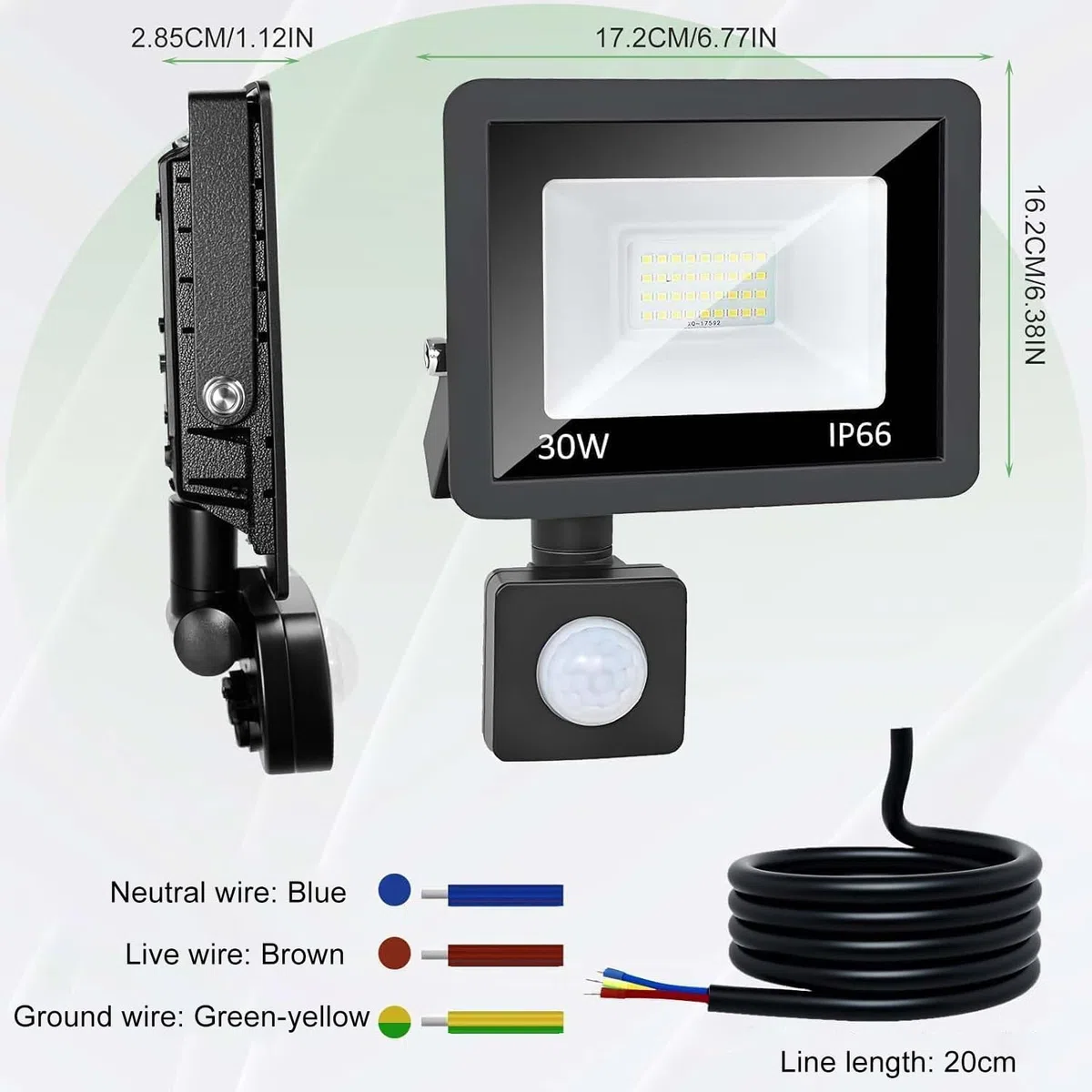 CREATESTAR Projecteur extérieur LED Detecteur de Mouvement 30W, 3000LM Spot LED Extérieur IP66 étanche Projecteur blanc froid 6500K, Eclairage pour jardin cour Garage
