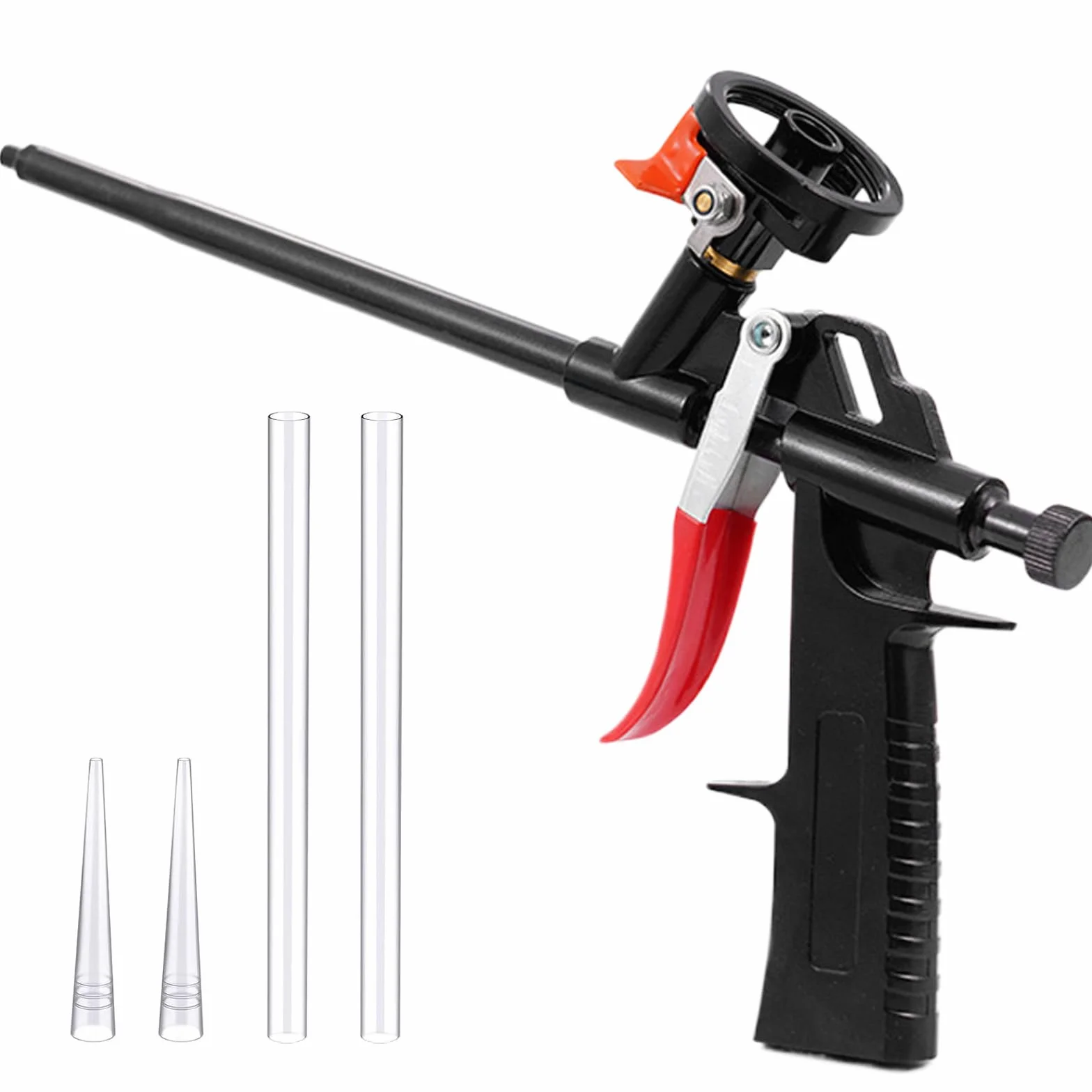 Pistolet Mousse Expansive PU Réglable Pas Besoin Nettoyer avec 2 Tuyaux, Buses, Pistolet Mousse Polyurethane Professionnel pour Calfeutrage Bâtiment, Etanchéité, Remplissage, Isolant, Maison, Bureau