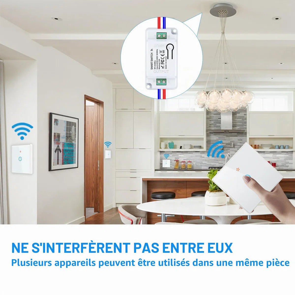 RF433 Kit interrupteur sans fil, 230 V, émetteur de sécurité et récepteur 10 A, tactile, noir