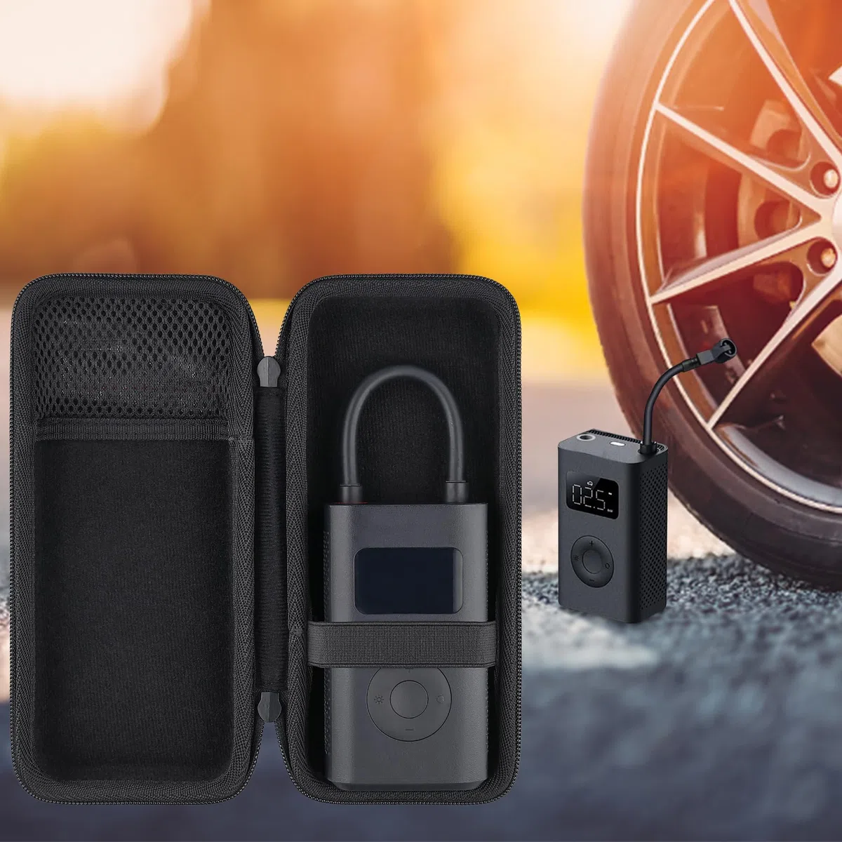 Aenllosi Étui Rigide Compatible avec Xiaomi Mi Mijia Compresseur à Air Portatif 2 nd,Le sac en Filet Peut Contenir le Adaptateur de Valve(Étui Uniquement)
