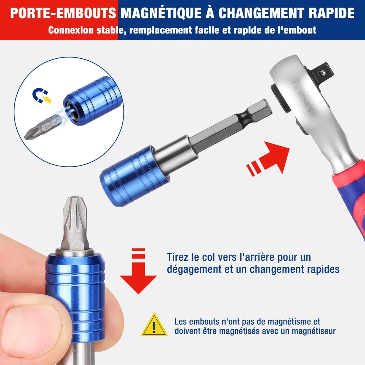 WORKPRO Coffret de Douilles et Embouts 42 Pièces, Mini Clés à Cliquet 1/4" Double Tête 2-en-1, Porte Embouts Magnétique, Outils de Réparation pour Vélos, Voitures et Maison