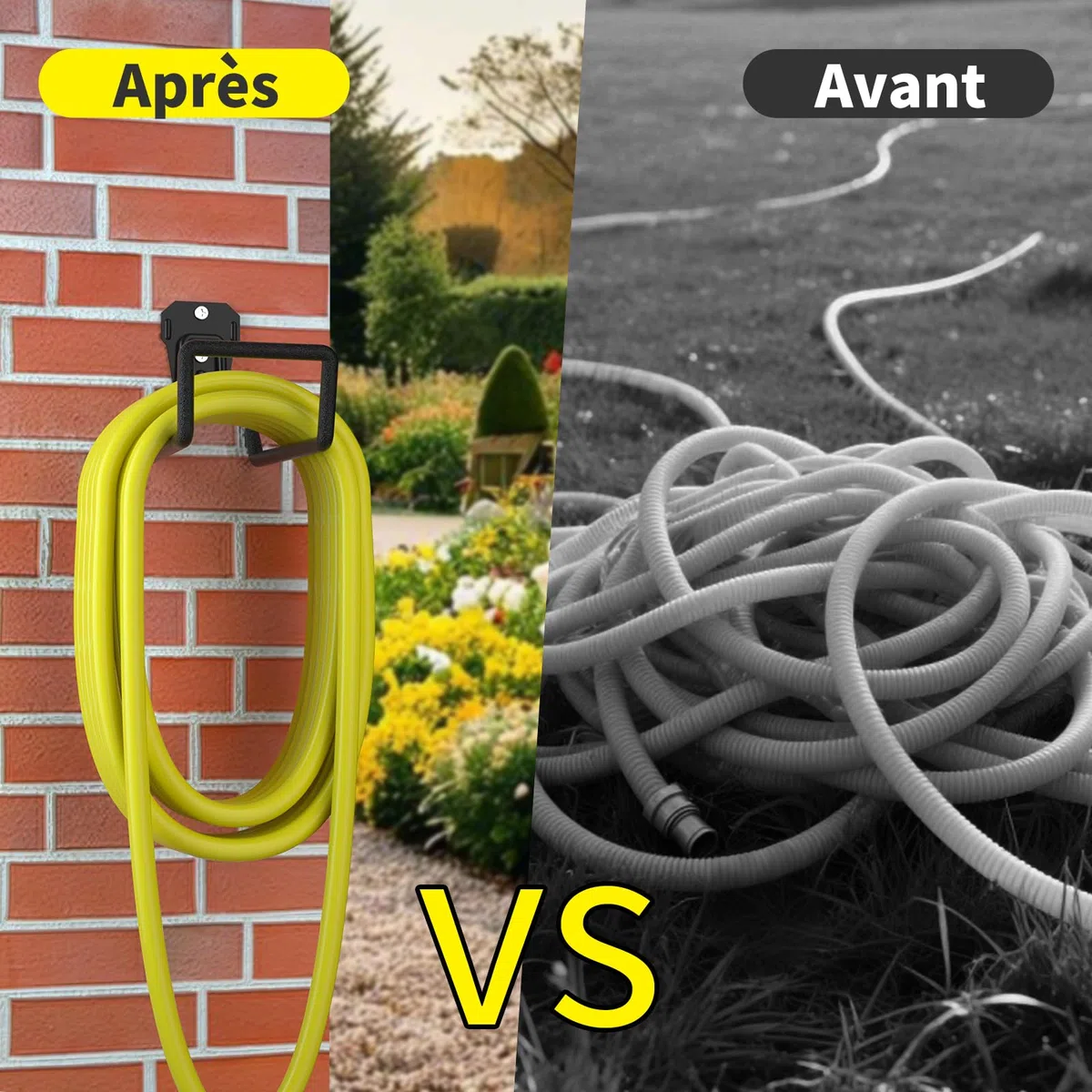 Lot de 2 supports muraux pour tuyaux d'arrosage – Supports de rangement en métal durable pour jardin, abri de jardin et garage