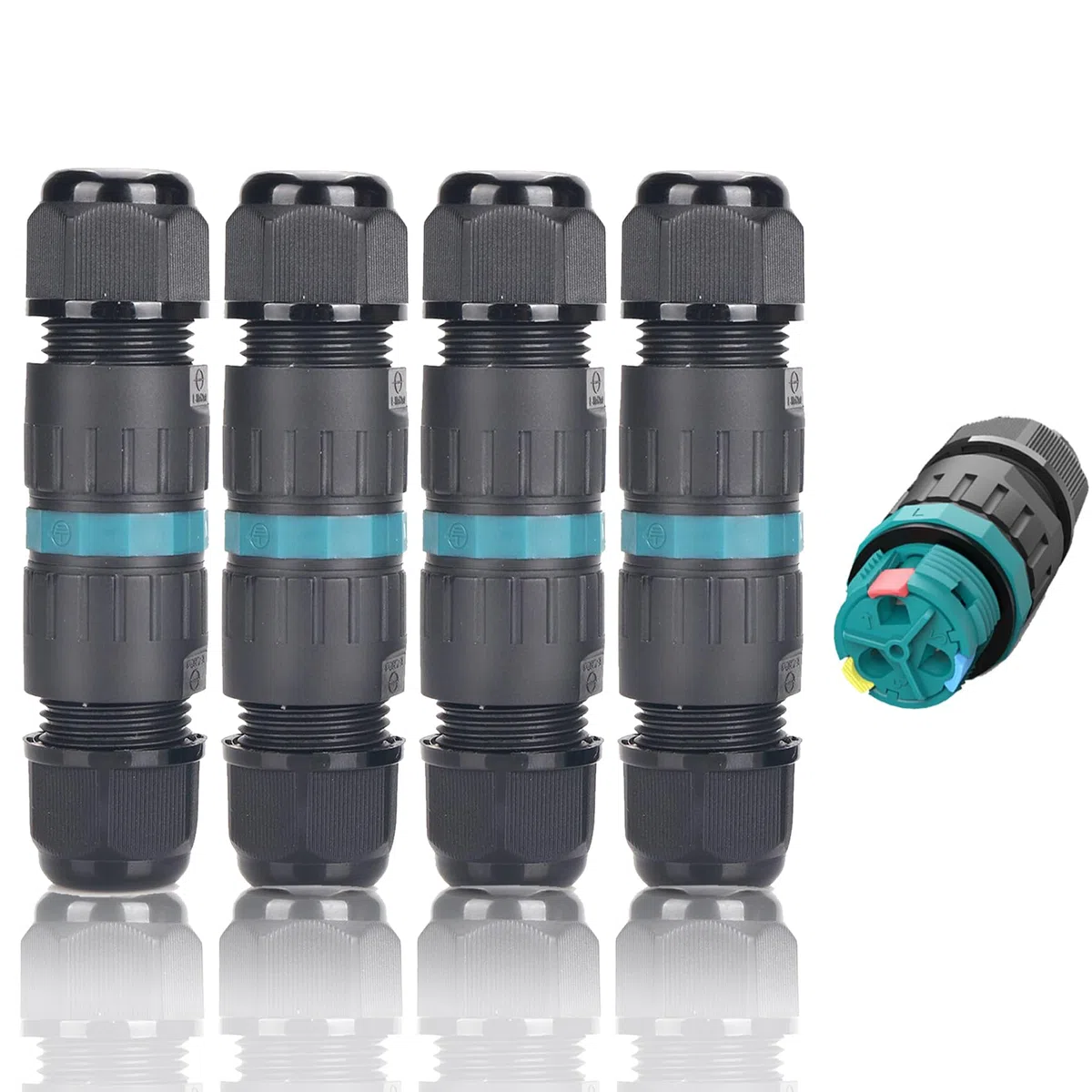 Lot de 4 connecteurs de câbles étanches IP68 Ø4mm-Ø12mm TÜV Manchon de raccordement électrique extérieur 3 broches pour jardin Fond à 2 voies