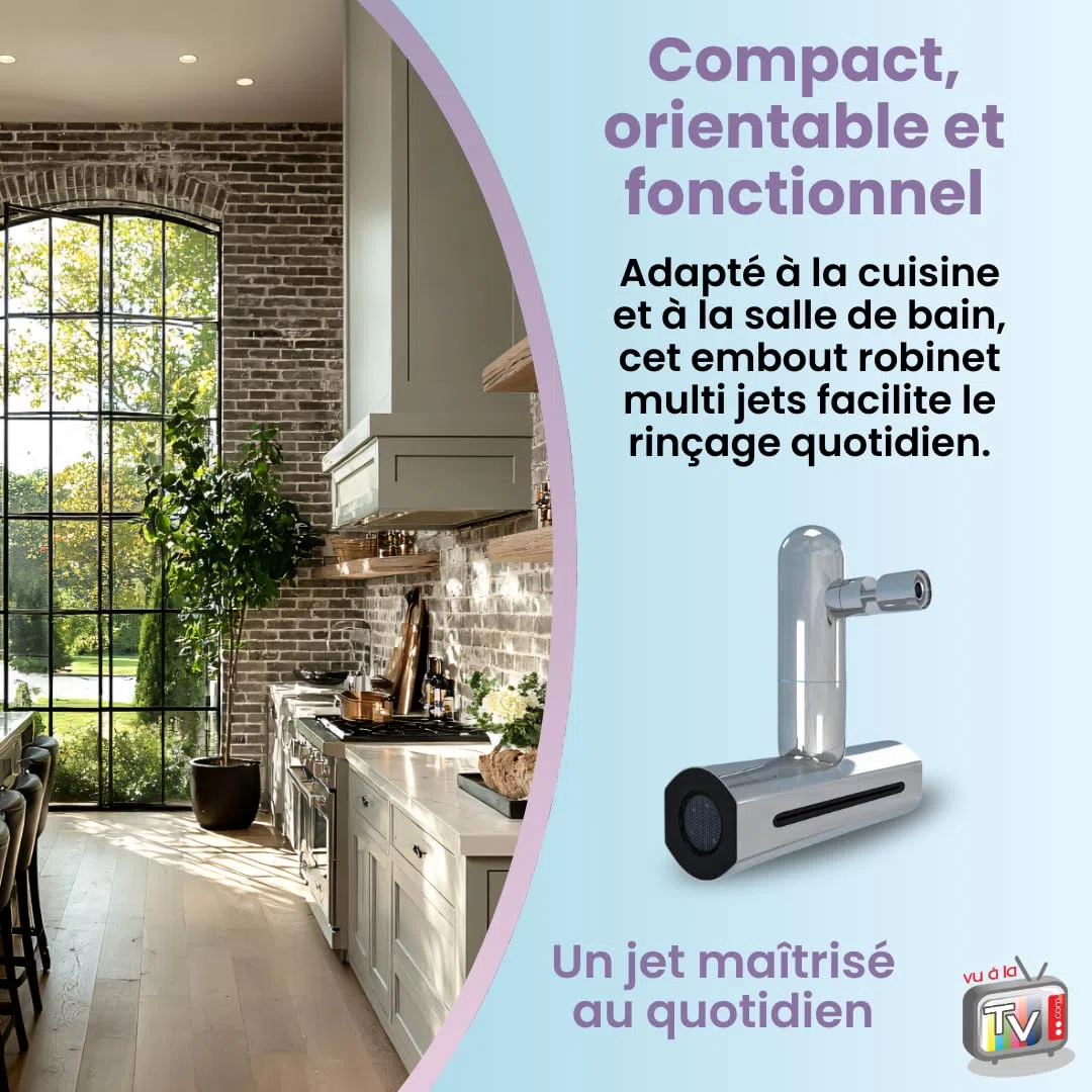 VENTEO - Embout Robinet Cuisine Multi Jets Orientable | Accessoire Robinet pour Évier Cuisine | Tête de Robinet Directionnelle à Jets Multiples pour Installation Standard Domestique