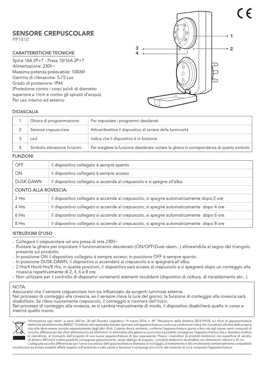 POLY POOL - PP1410 Prise électrique avec capteur crépusculaire - Minuterie prise électrique avec 4 plages et fonction programmable coucher de soleil - Prise avec minuterie pour extérieur
