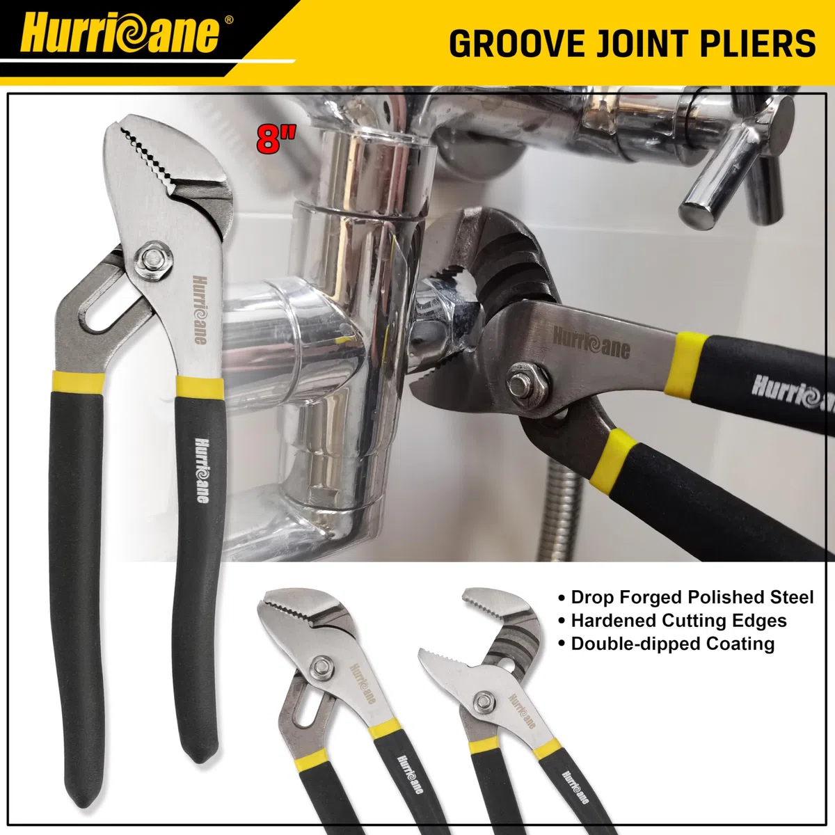 HURRICANE Lot de 7 pinces, pince à rainure de 20 cm, pince à glissement 20 cm et 15 cm, pince de monteur de lignes de 18 cm, pince à bec long de 15 cm, mini-pince à bec long, pince diagonale 15 cm