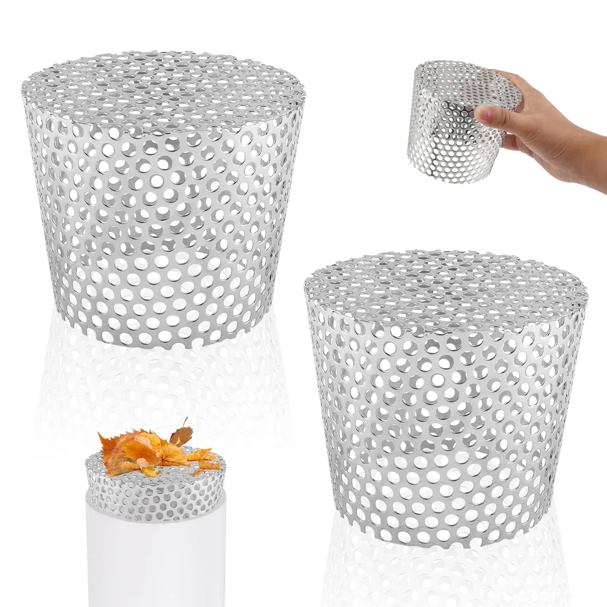 Vaskula 2 Pièces Crapaudine de Gouttière 90-110mm Grille Gouttière Anti Feuilles 304 en Acier Inoxydable Protege Gouttiere Contre Les Feuilles Argenté Grillage Gouttiere pour Éviter Les Blocages