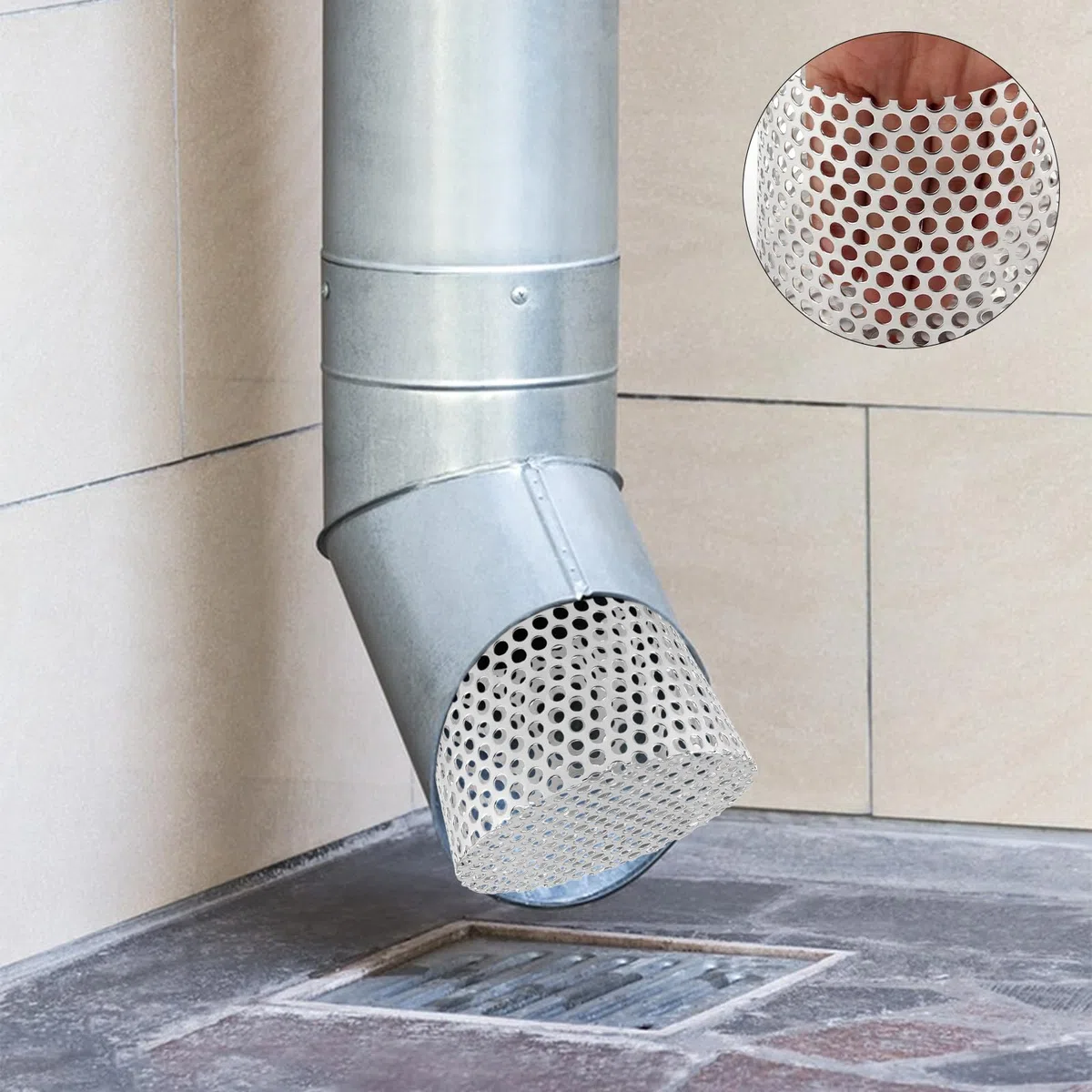 Vaskula 2 Pièces Crapaudine de Gouttière 90-110mm Grille Gouttière Anti Feuilles 304 en Acier Inoxydable Protege Gouttiere Contre Les Feuilles Argenté Grillage Gouttiere pour Éviter Les Blocages