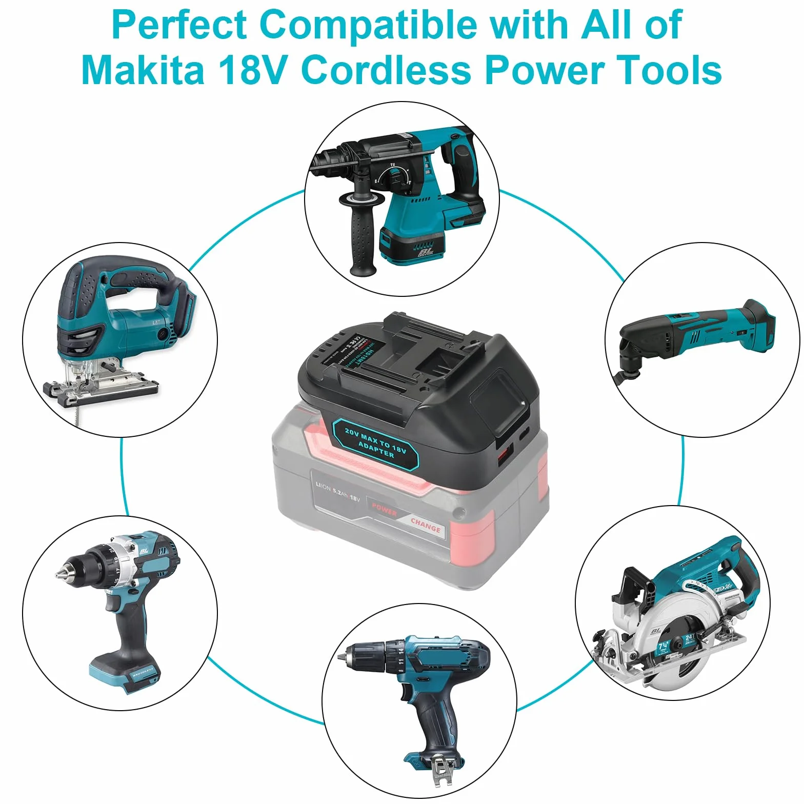 QUPERR EIN18MT Convertisseur de Batterie pour Batterie Einhell 18V, pour Outils électriques sans Fil Makita 18V, Adaptateur de Batterie USB avec Port de Chargeur USB/Type-C (Adaptateur Uniquement)