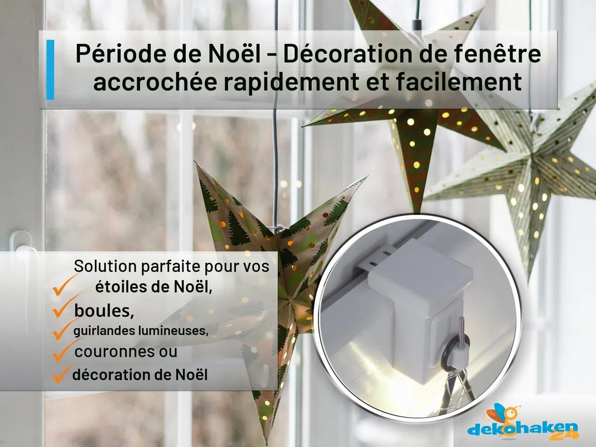 Dekondo Lot de 10 crochets de fenêtre blancs à clipser, épaisseur du battant : 10-27 mm, utilisation universelle pour fixer des décorations