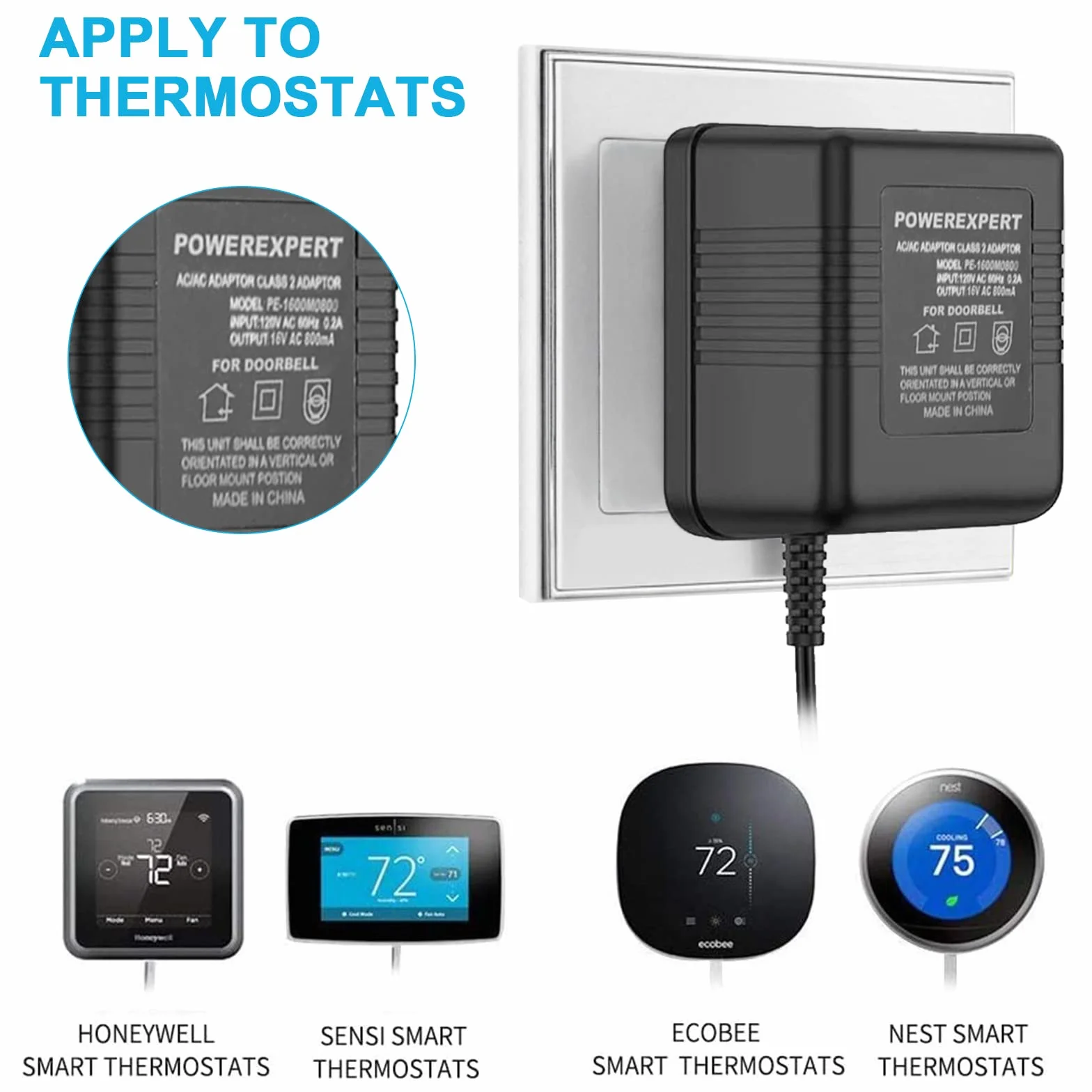 Transformateur d'Alimentation pour Sonnette 24V 500mA - Adaptateur Secteur pour Vidéo Doorbell - Accessoire Smart Home Compatible avec Ring (5M)