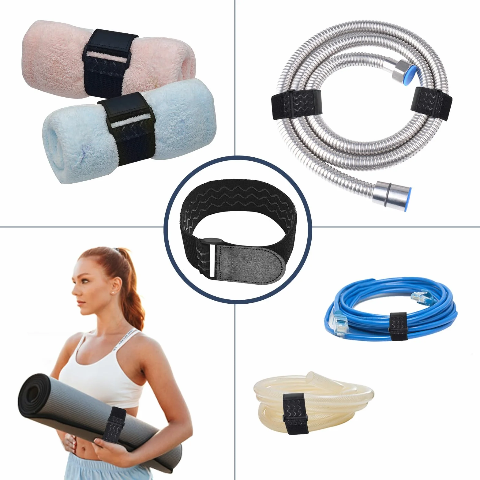 Upbeat Sangles Elastiques avec Anti-dérapantes 3 tailles(61/46/30cm x 5cm), Attache Cable Scratch Multi-Usages pour Vélo, protection de pantalons, bagages, tapis de yoga, camping, tuyaux, câbles etc