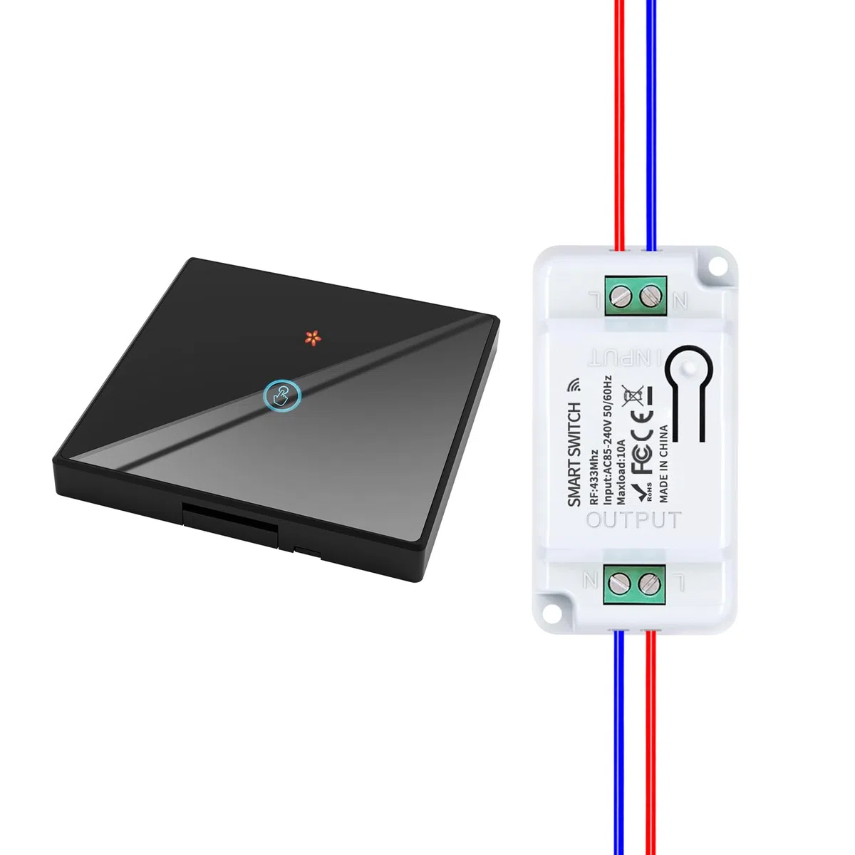 RF433 Kit interrupteur sans fil, 230 V, émetteur de sécurité et récepteur 10 A, tactile, noir