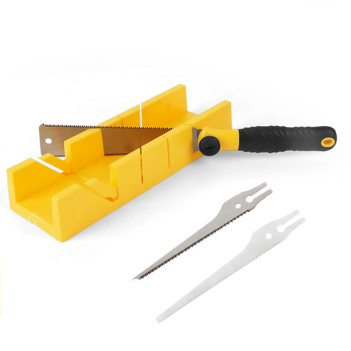 Coffret Scie à Onglet, Set 4 Pièces avec 3 Lames de Rechange, Poignée Ergonomique, Coupes Précises pour Bois, PVC, Plastique, Plâtre et Métaux Tendres – Bricolage, Modélisme & DIY