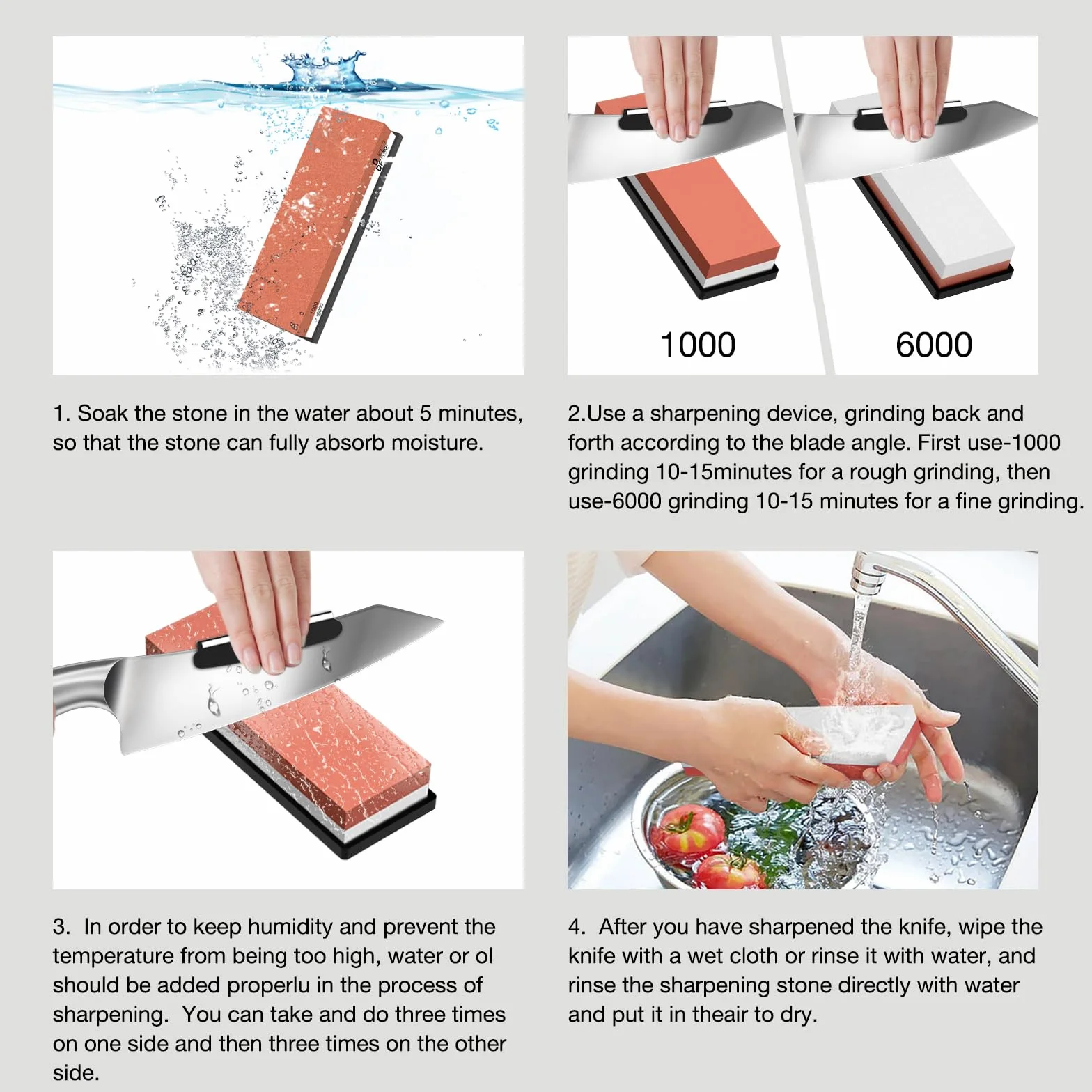 DDF IohEF Pierre à Aiguiser 1000/6000 [Dernière Version], Aiguiseur de Couteau Professionnel 2-en-1 Pierre à Affûter Double-Face avec Base en Silicone Antidérapant et Guide d'Angle