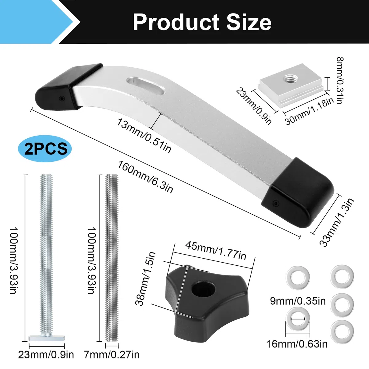 Serre Joint Rail de Guidage T-Track, Lots de 2 Serre Joint Rapide en T Alliage d'Aluminium T Track Pince de Serrage pour Outils de Travail du Bois et du Métal