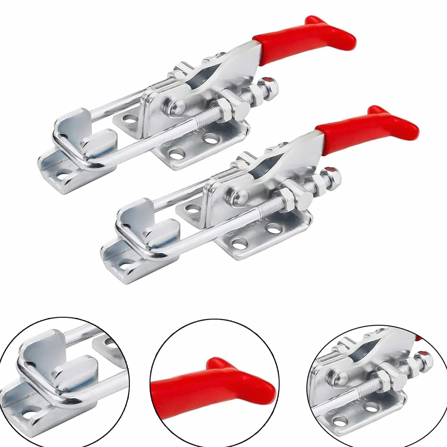 Lot de 4 Loquet à bascule en Métal, Pince à Loquet Loquet à bascule en Métal Serrage Verrou Fermeture à levier Sauterelles de Menuisier Réglable pour Armoire Porte Boîte,Cas sans Serrure
