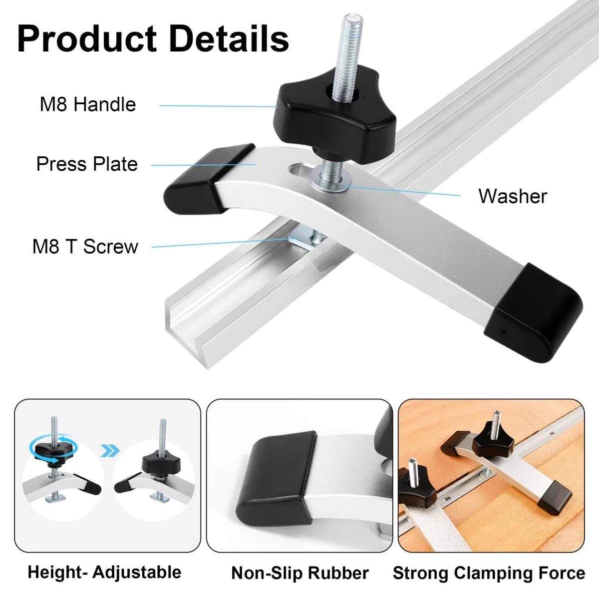 Serre Joint Rail de Guidage T-Track, Lots de 2 Serre Joint Rapide en T Alliage d'Aluminium T Track Pince de Serrage pour Outils de Travail du Bois et du Métal