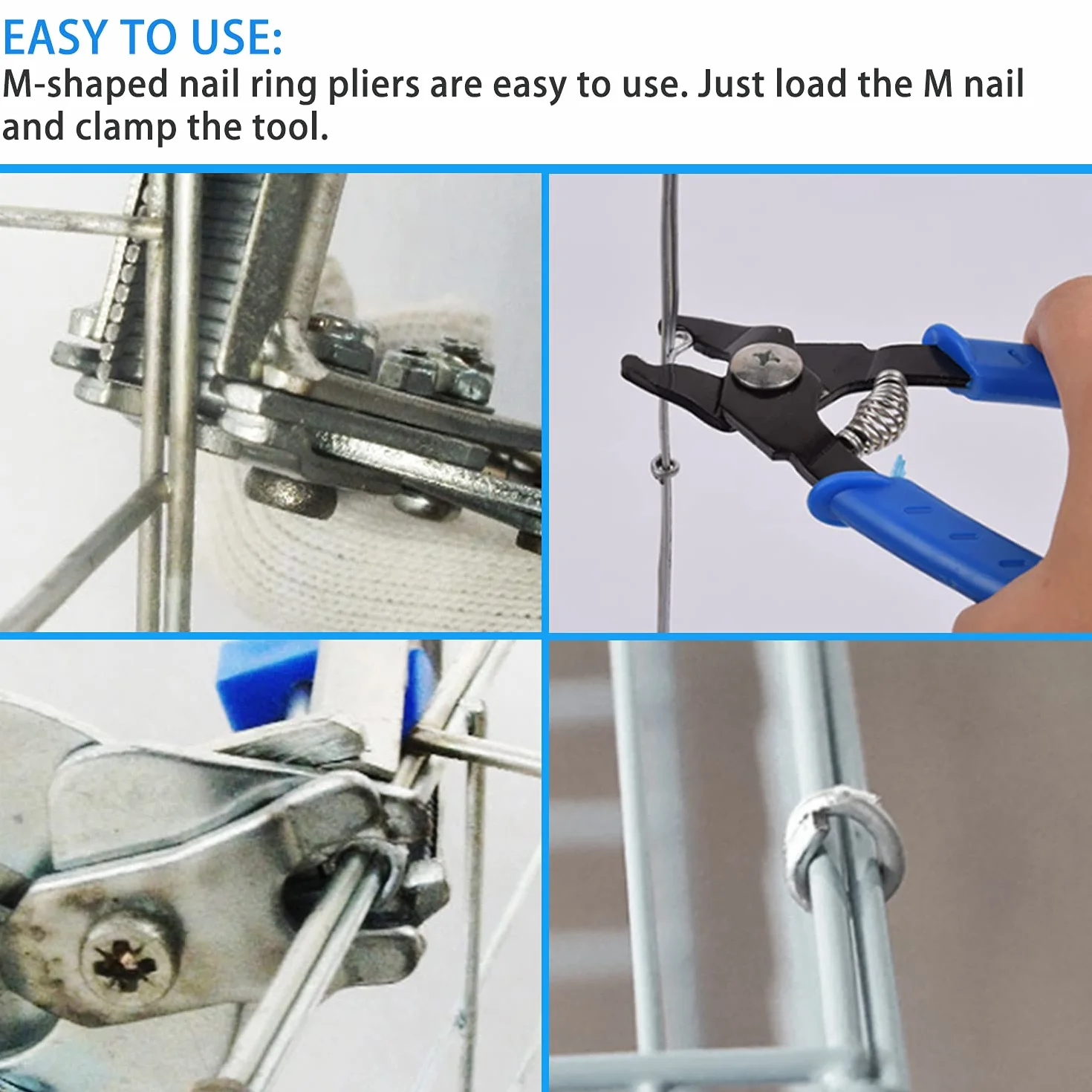Lot de 1 200 pinces à ongles M pour cage à poulet, fil à souder, joints de soudure, pinces à anneaux de porc pour cages d'animaux domestiques, clôtures (clous M uniquement)