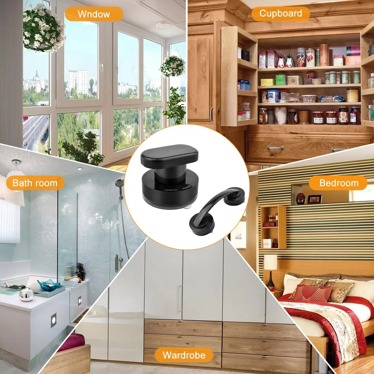 3 Pcs Poignée Ventouse Ensemble, Poignet Ventouse Baie Vitrée | 2 Styles Noir pour Porte en Verre, Armoire, Tiroir, Réfrigérateur, Balcon Poignée Frigo Porte