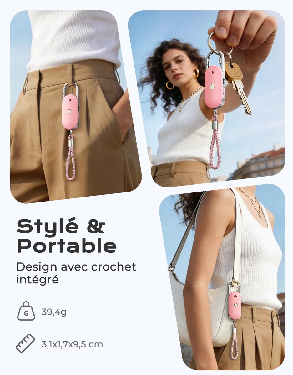 ISEYOU Alarme Personnelle Anti Agression, 130dB Porte-Clé Alarme avec Double Haut-Parleur, Flash LED Puissant et Avertisseur de Batterie Faible, Kit d'Auto-Défense pour Femmes/Enfants/Personnes âgées