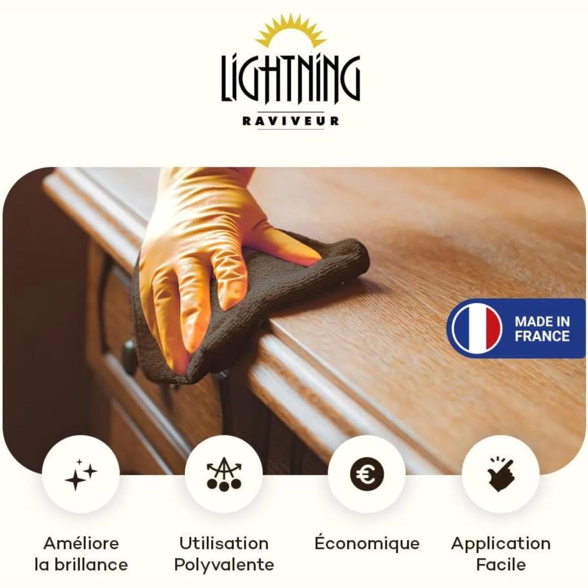 Raviveur Rénovateur Universel meubles et bois 400ML - Nettoyant Sol et bois verni ou ciré LIGHTNING (Flacon)