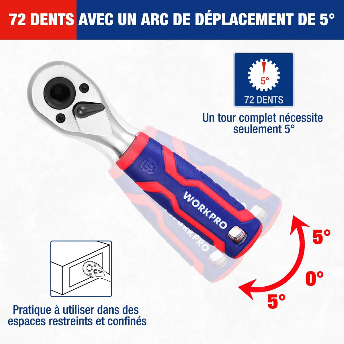 WORKPRO Coffret de Douilles et Embouts 42 Pièces, Mini Clés à Cliquet 1/4" Double Tête 2-en-1, Porte Embouts Magnétique, Outils de Réparation pour Vélos, Voitures et Maison
