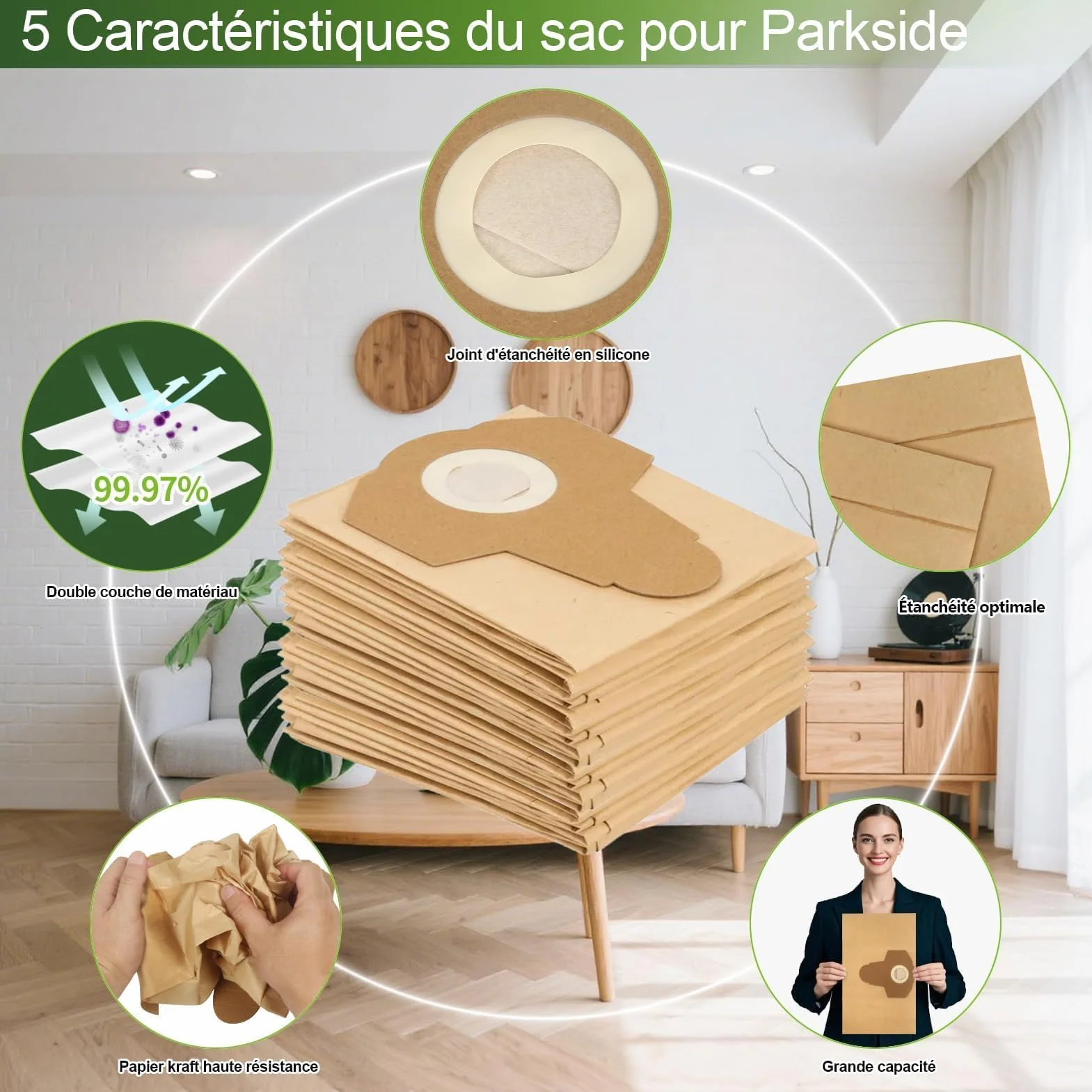 12 Sac pour Aspirateur Parkside PWD 25 PWD 30 PNTS 1500 1600 A1 A2 B1 B2 B3 C1 C4 D1 E2