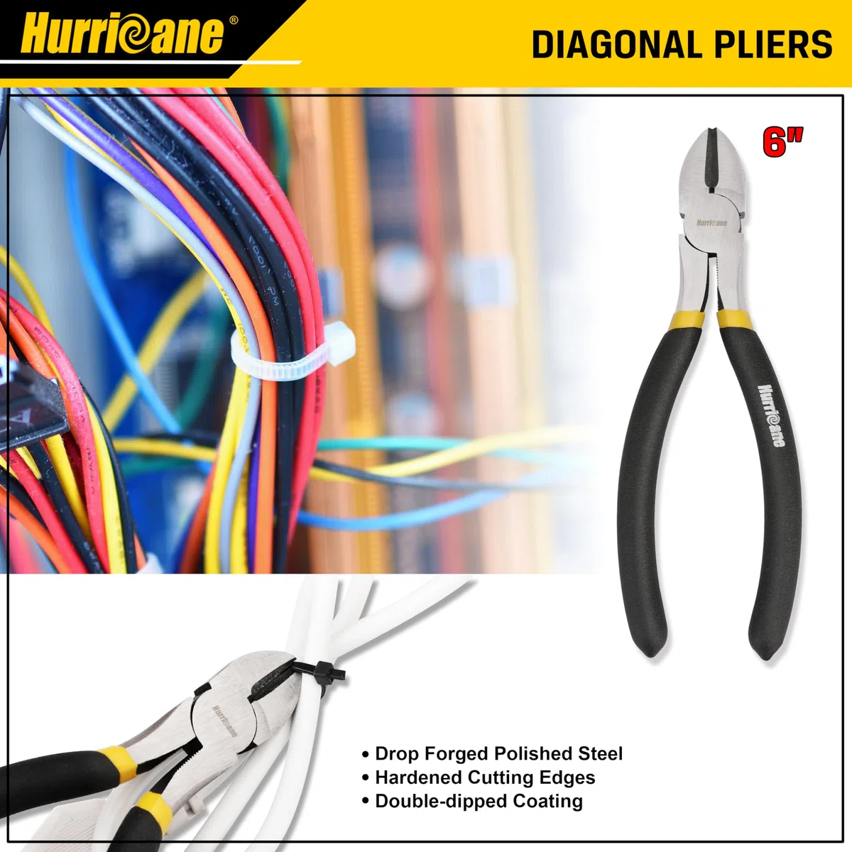 HURRICANE Lot de 7 pinces, pince à rainure de 20 cm, pince à glissement 20 cm et 15 cm, pince de monteur de lignes de 18 cm, pince à bec long de 15 cm, mini-pince à bec long, pince diagonale 15 cm