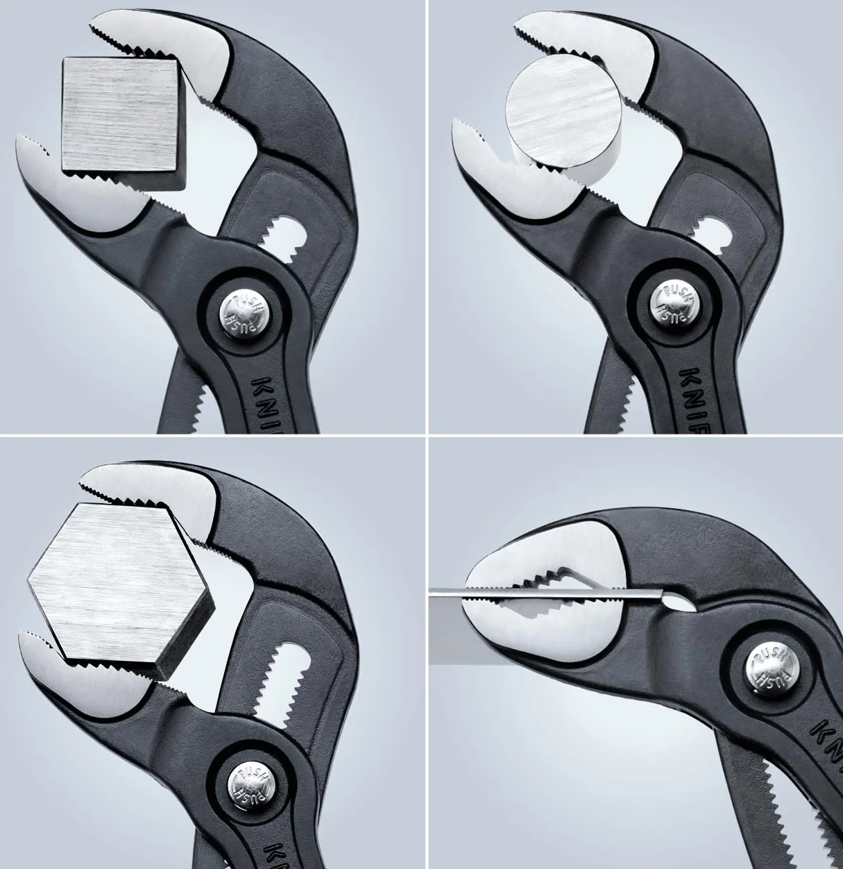 Knipex Cobra Pince multiprise, 250 mm, écrous jusqu'à 46 mm, tuyaux jusqu'à 50 mm, réglage fin par bouton pression, autobloquante, serrage, 87 01 250