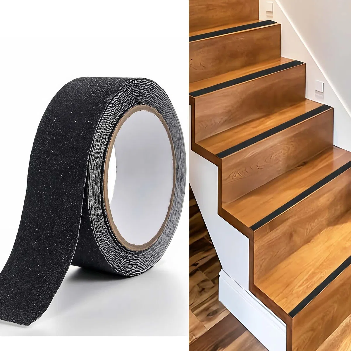 1 rouleau de ruban adhésif antidérapant de 5 cm x 5 m pour marches d'escalier, haute traction (noir)