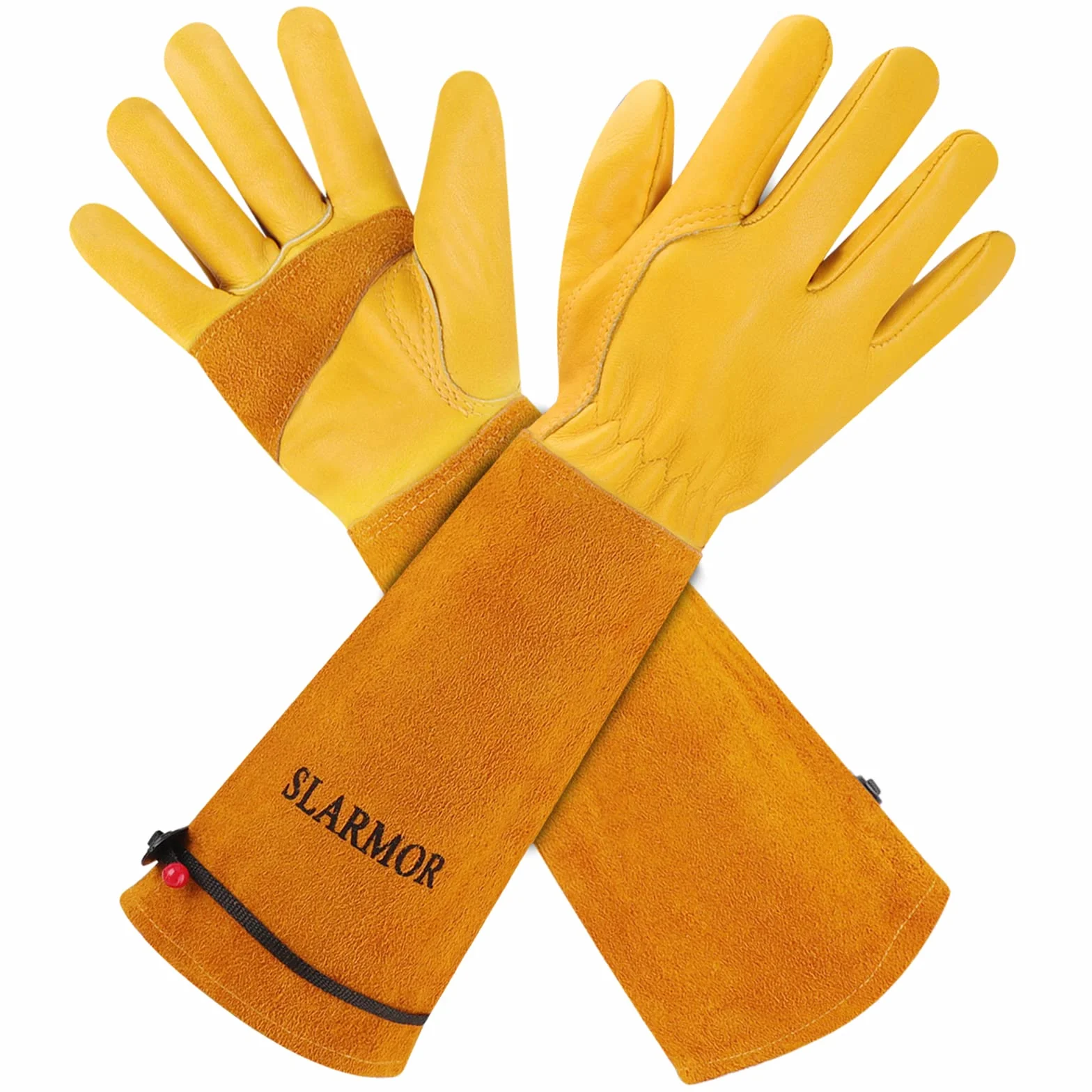 Gants de Jardinage pour Hommes/Femmes, Gants de Travail en Cuir de Vache Durables, Résistant aux épines - avec Protection des Avant-Bras pour Jardinier et Fermier, Épaississement Jaune,M
