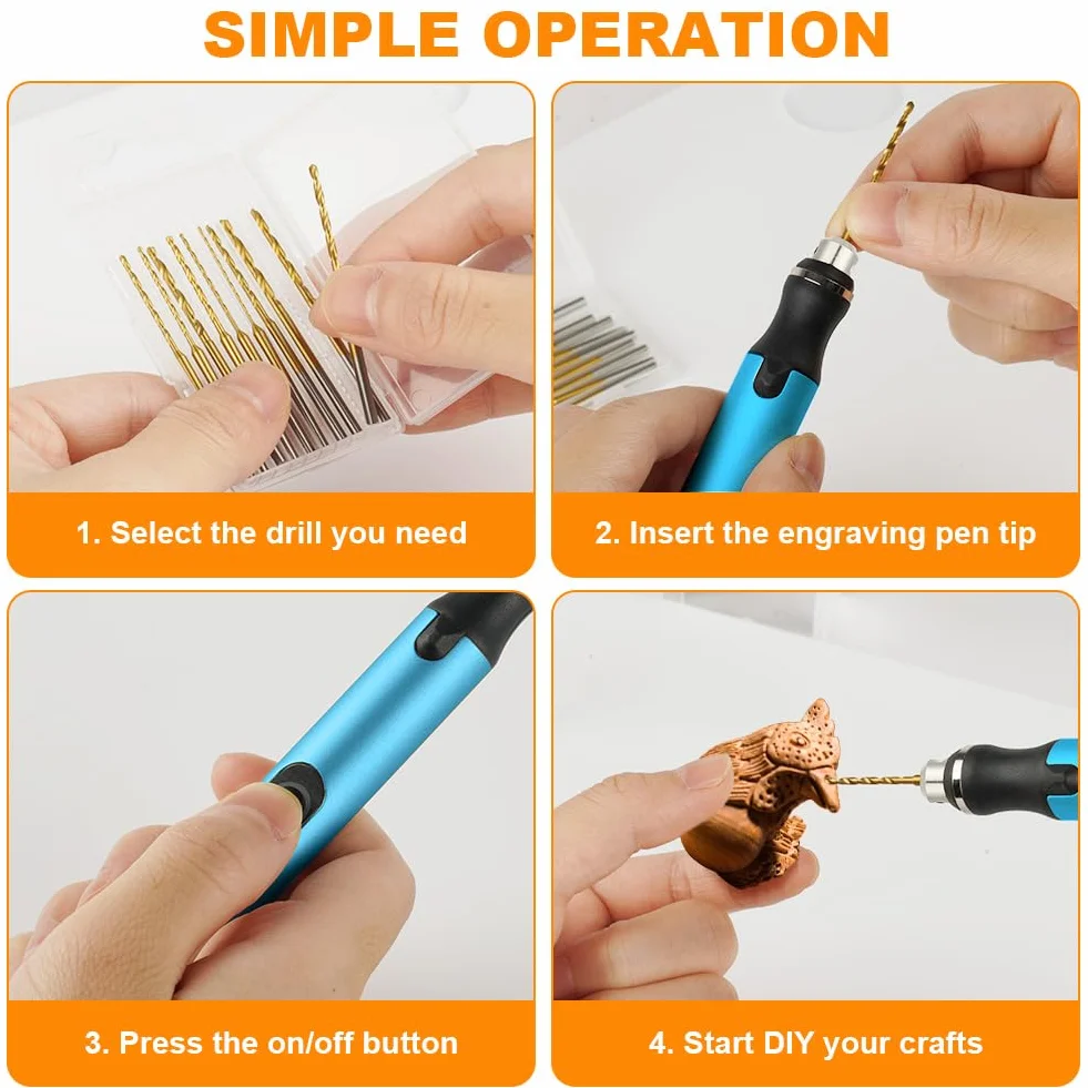 Ainiv Mini Perceuse Électrique Sans Fil à 3 Vitesses, Perceuse à Main Électrique à Chargement USB, avec 10 Petits Forets, pour Bijoux, Porte-Clés, Pendentif, Cuir, Bois, Résine, Plastique - Bleu