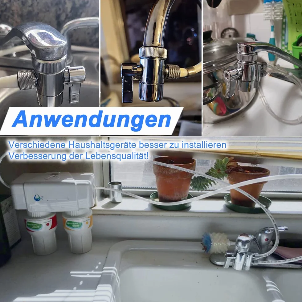 Robinet chromé 1/4" OD pour plan de travail, filtre à eau, purificateur d'eau, filtre à osmose inverse, adaptateur de robinet de tuyau