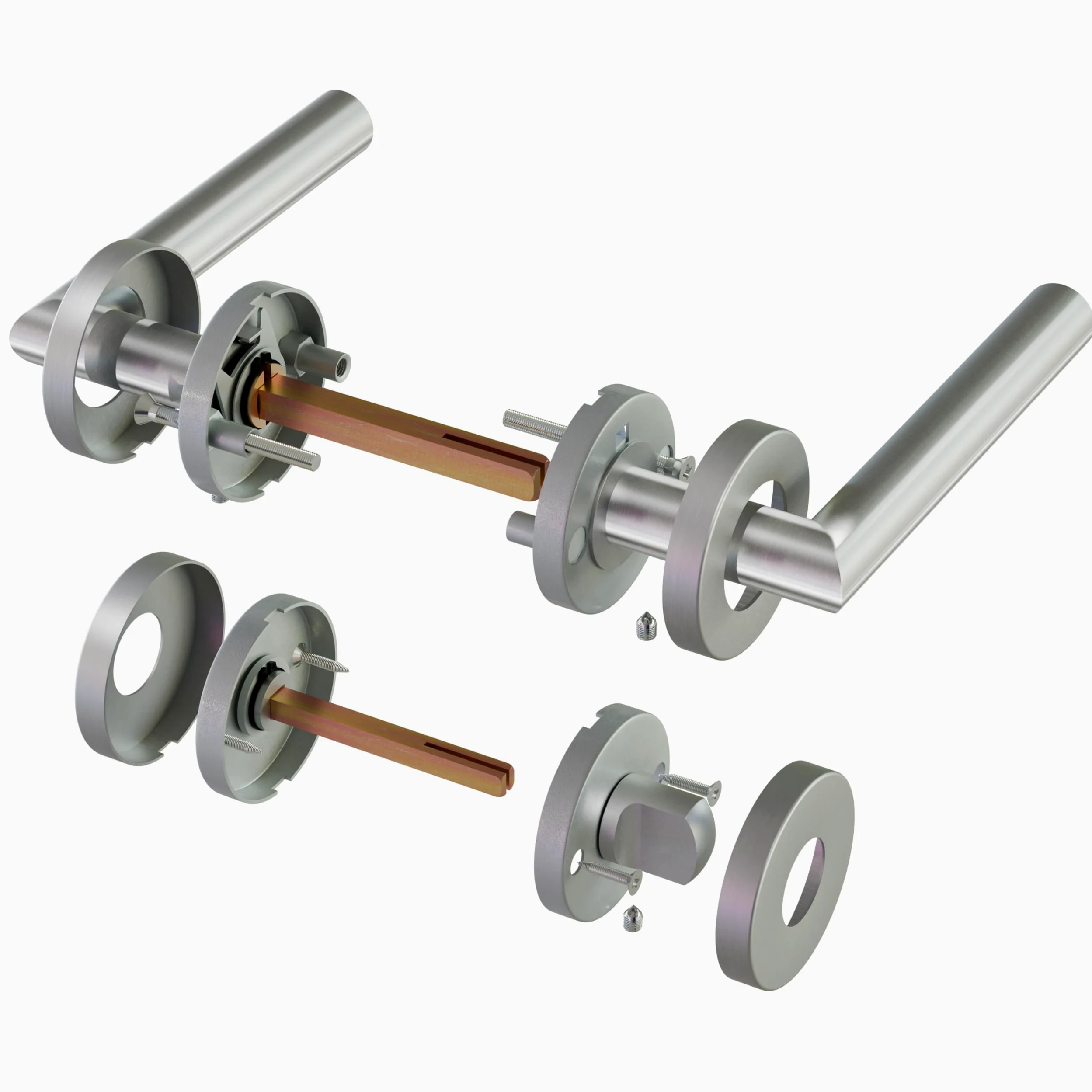 1 lot de poignées de porte à levier en acier inoxydable avec bouton de salle de bain, poignée de serrure de porte à mortaise, couleur argent (SO2-103BK)