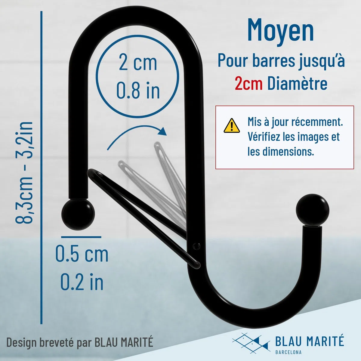 Lot de 10 Crochets en S avec Fermeture de Sécurité Anti-Chute – Crochets S Métal pour Rangement Cuisine, Salle de Bain et Armoire – Pour Barres jusqu’à 2 cm – Noir