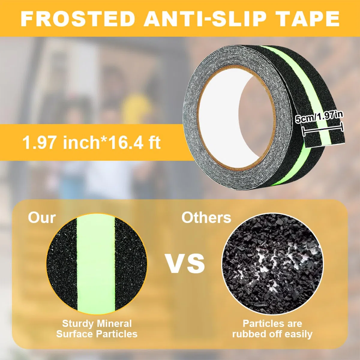 flintronic Bande Fluorescente, 2 Rouleaux 5cm*5m Bande Antidérapante Adhésive, Ruban Autocollant Fluorescent pour un Avertissement Réfléchissant de Nuit, Ruban Antiderapante pour Escaliers et Marches