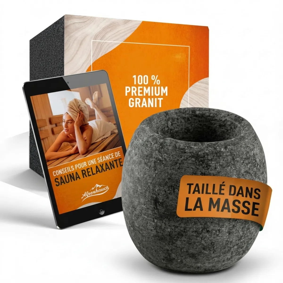 ALPENHAUCH Œuf de sauna en pierre de stéatite massif [5x5cm] - Bol aromatique pour sauna résistant à la chaleur pour un parfum intense - Œuf de sauna naturel pour cristaux de menthol et huiles de