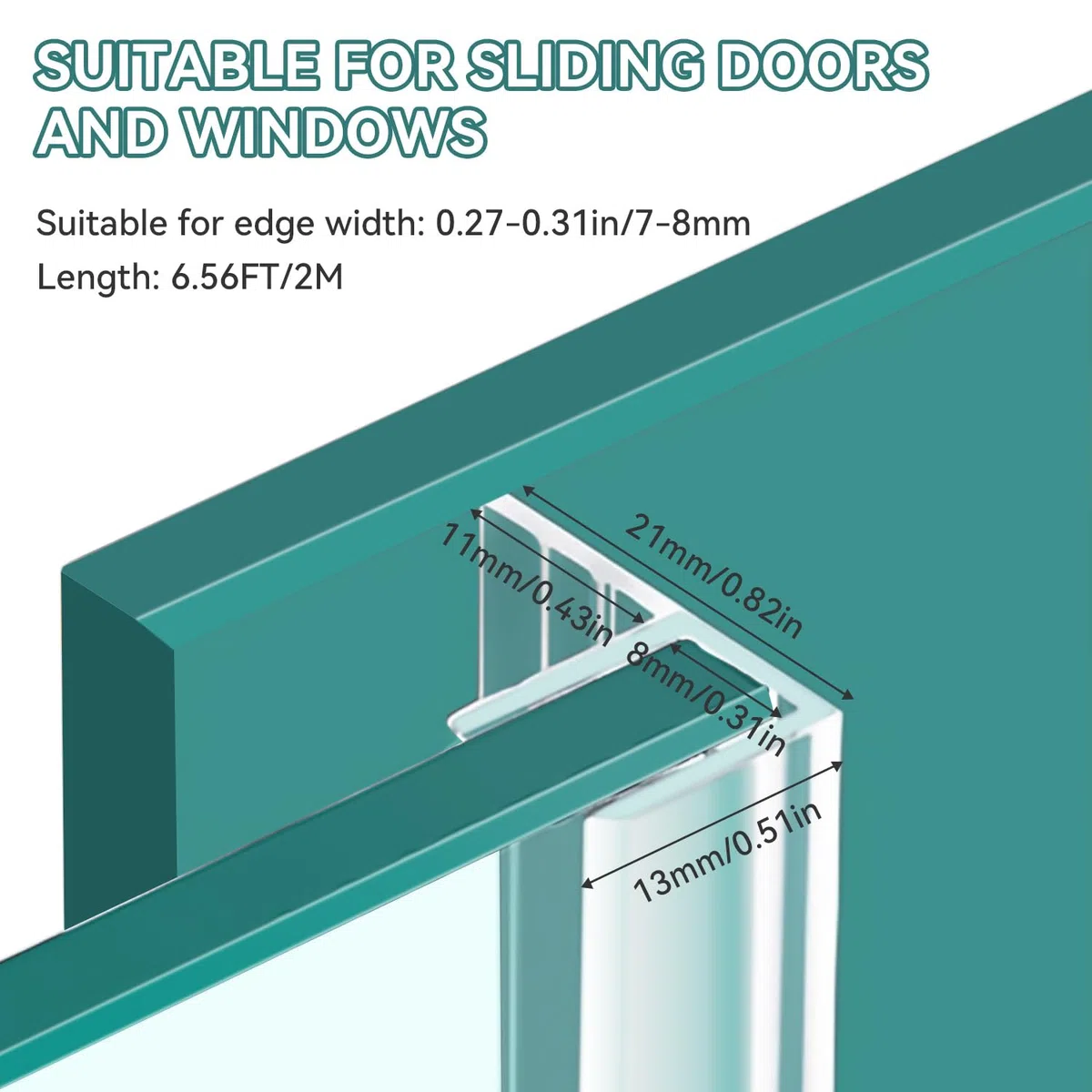 Joint Porte de Douche 8mm Joint Porte Douche Verticale Auto-adhésifjoints de Paroi de Douche pour Verre de 7 mm 8 mm D'épaisseur Transparent 200 cm (F-8mm)
