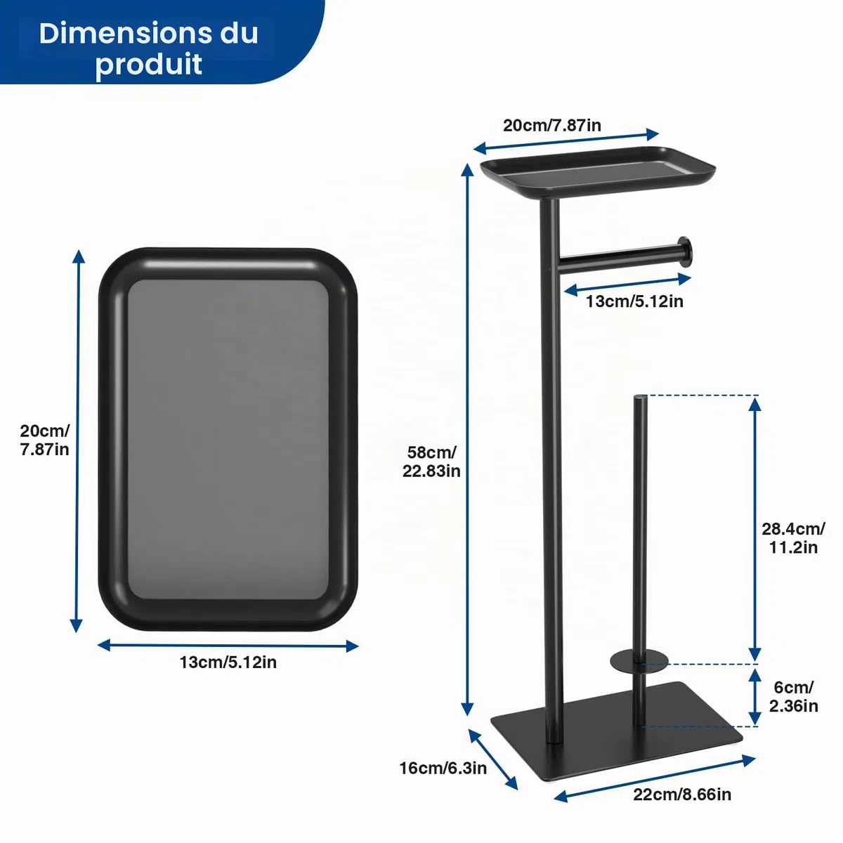 Porte-Rouleau de Papier Toilette sur Pied avec étagère de Rangement supérieure, Support de Papier Toilette, Distributeur de Papier Toilette au Sol, rangements 4 Rouleaux de réserve