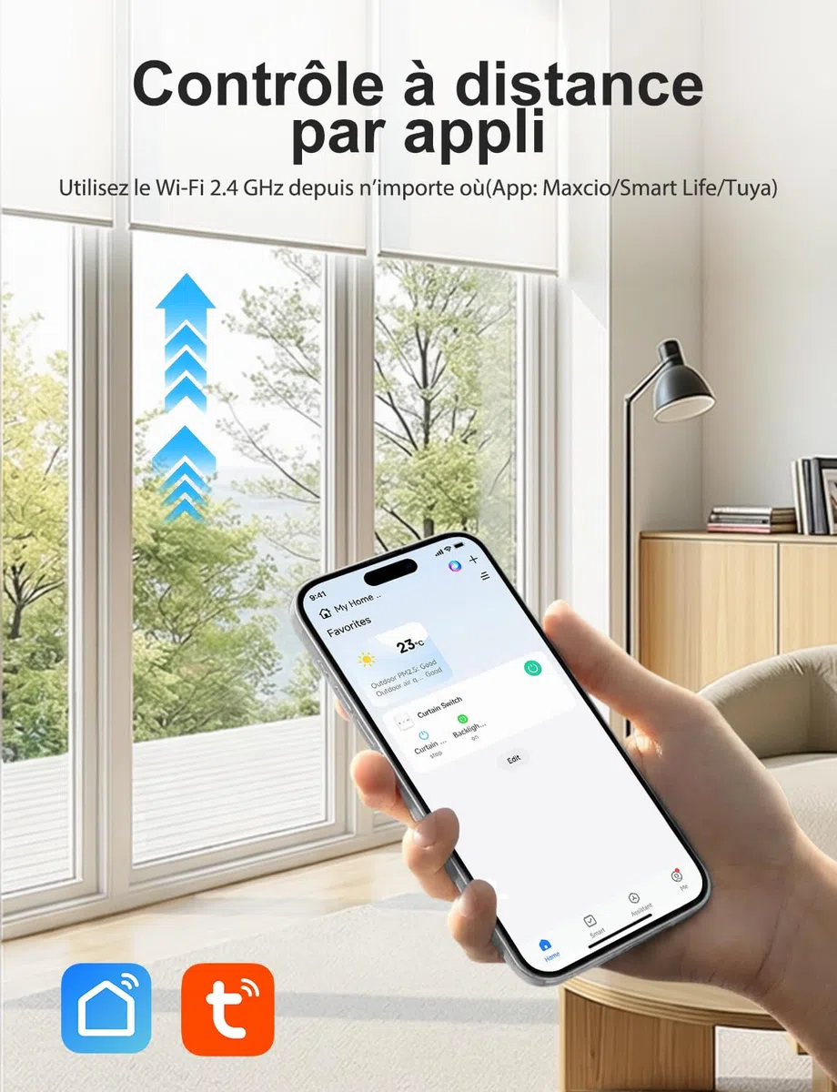 Maxcio Interrupteur Volet Roulant Connecté Compatible Avec Alexa Et Google Home, Interrupteur Connecté Volet Roulant Intelligent Avec Minuterie Et Commande Vocale, Interrupteur Tactile (1, Blanc)