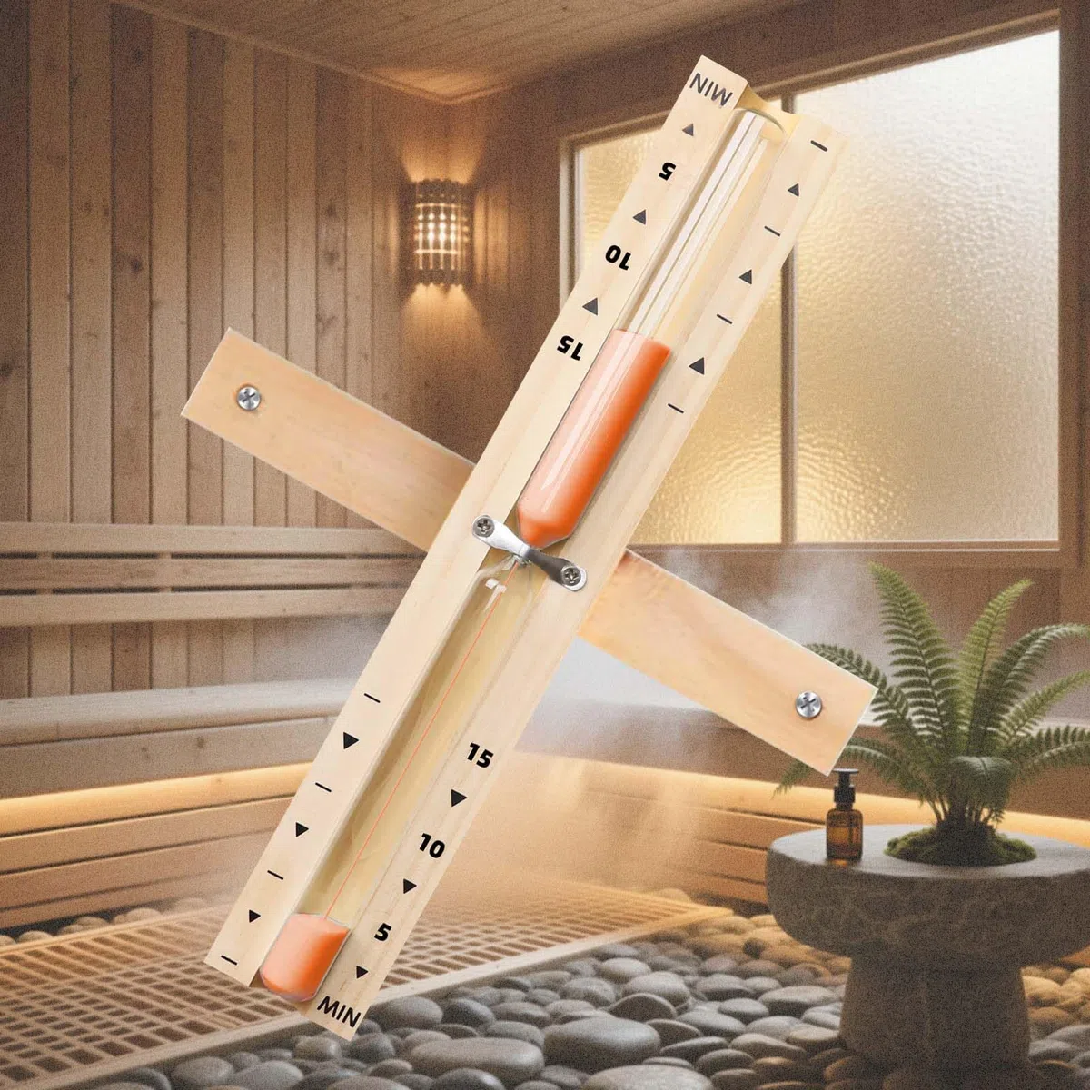 Sablier pour Sauna 15 Minutes en Bois 100% Naturel – Horloge de Sauna Élégante avec Sable Ultra Fin – Minuteur Relaxation & Bien-être, Sans Verre, Design Zen & Durable