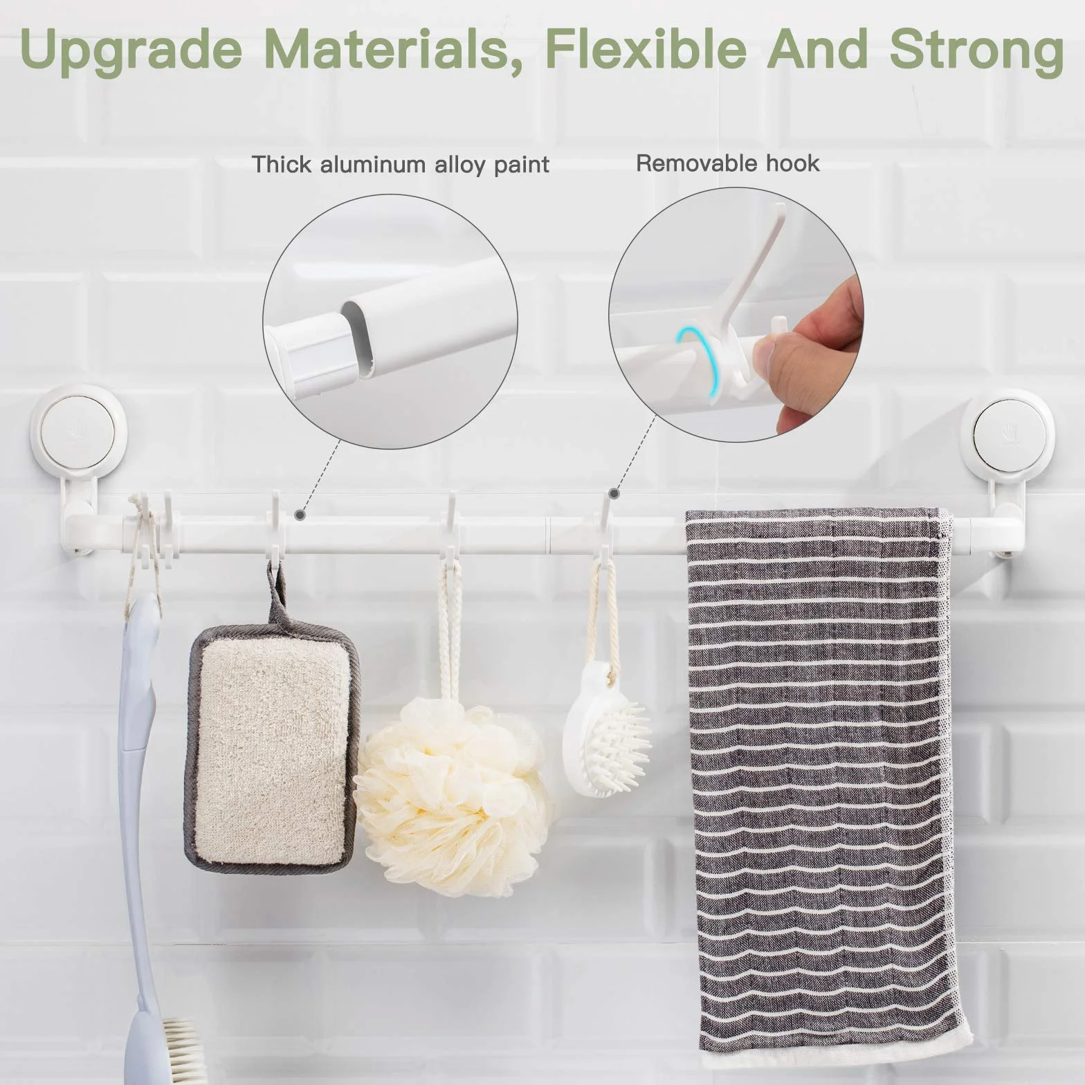 Porte Serviette Salle de Bain,Porte Serviette Mural Ventouse 64/36cm | sans Perçage avec Force Puissante, Barre de Serviette Réutilisable Réglable pour Salle de Bain Cuisine Hôtel, Blanc