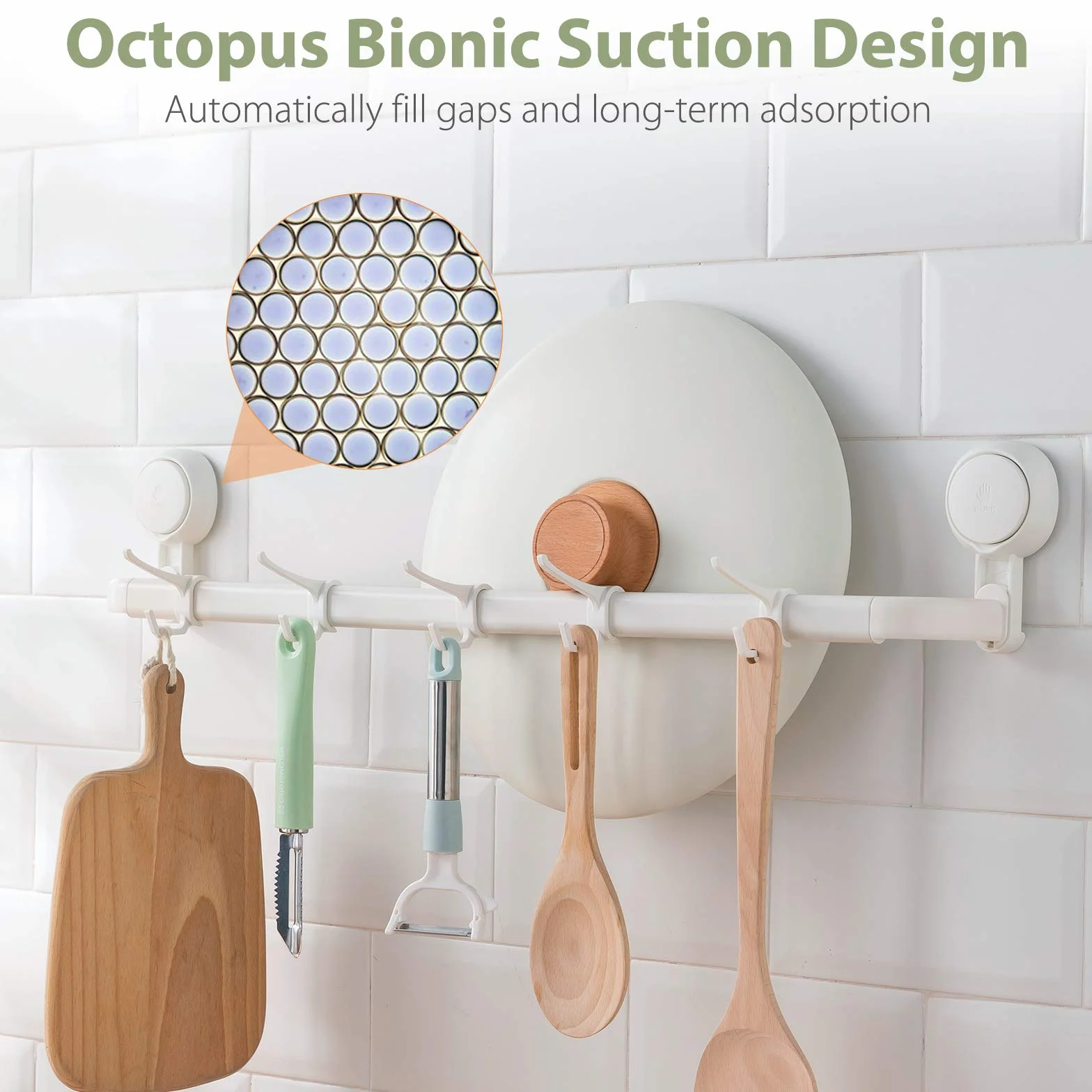 Porte Serviette Salle de Bain,Porte Serviette Mural Ventouse 64/36cm | sans Perçage avec Force Puissante, Barre de Serviette Réutilisable Réglable pour Salle de Bain Cuisine Hôtel, Blanc