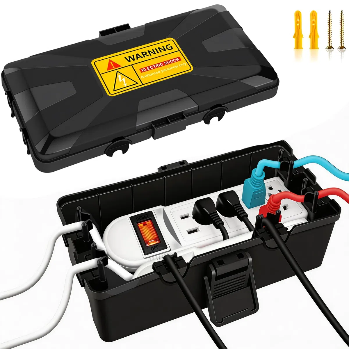 Boîtier électrique extérieur étanche pour rallonges et multiprises - Protection IP54 - Couvercle de prise de courant résistant aux intempéries pour prise de minuterie, prises, prises, décoration