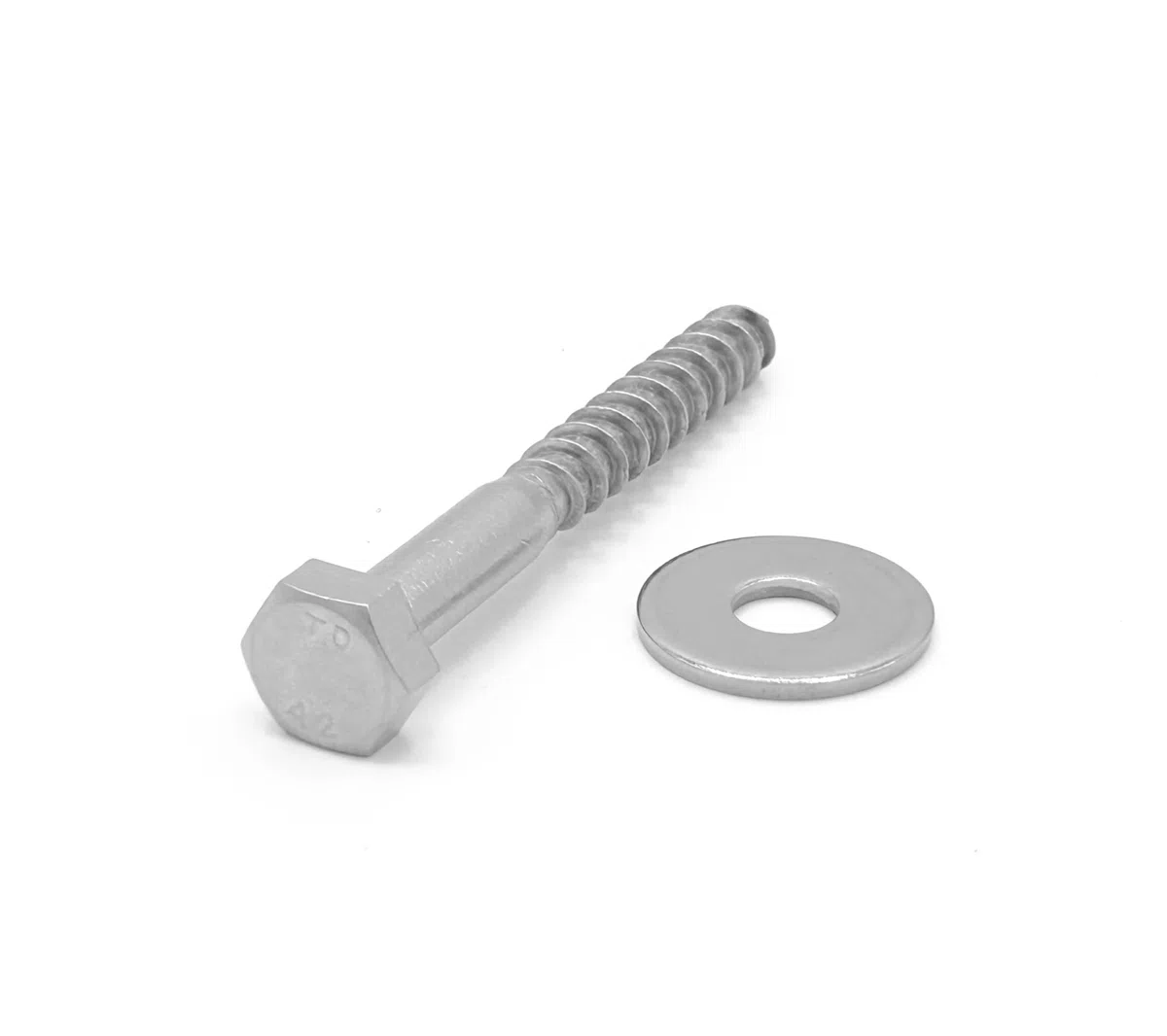 Tirefond, vis à bois à tête hexagonale DIN 571. Acier inoxydable AISI 304 (A2). Comprend 25 vis avec 25 rondelles plates larges (50 pièces). Vis partiellement filetées (Taille ø8 x 80 mm)
