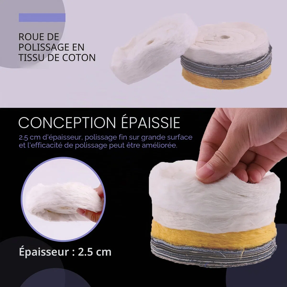 Swpeet Lot de 7 roues de polissage de 10.2 cm avec 3 composés de polissage et tige de foret de 6.35 mm, coton blanc (50 plis), flanelle (30 plis), roues denim pour meuleuse d'établi